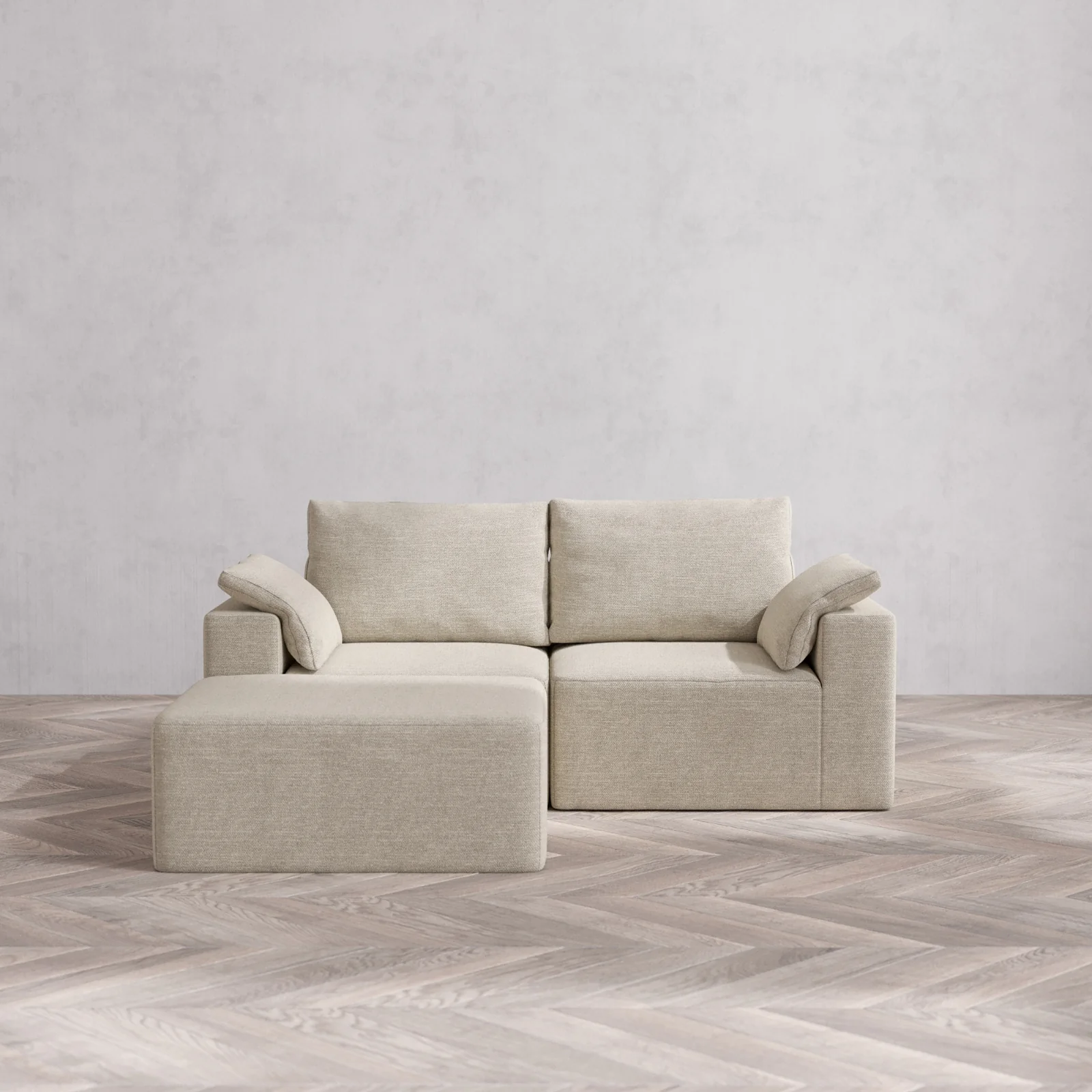 Modular Washable 2-Seater Chaise Sectional Cloud + Bolster Sofa | Plush Twill in Sandstone