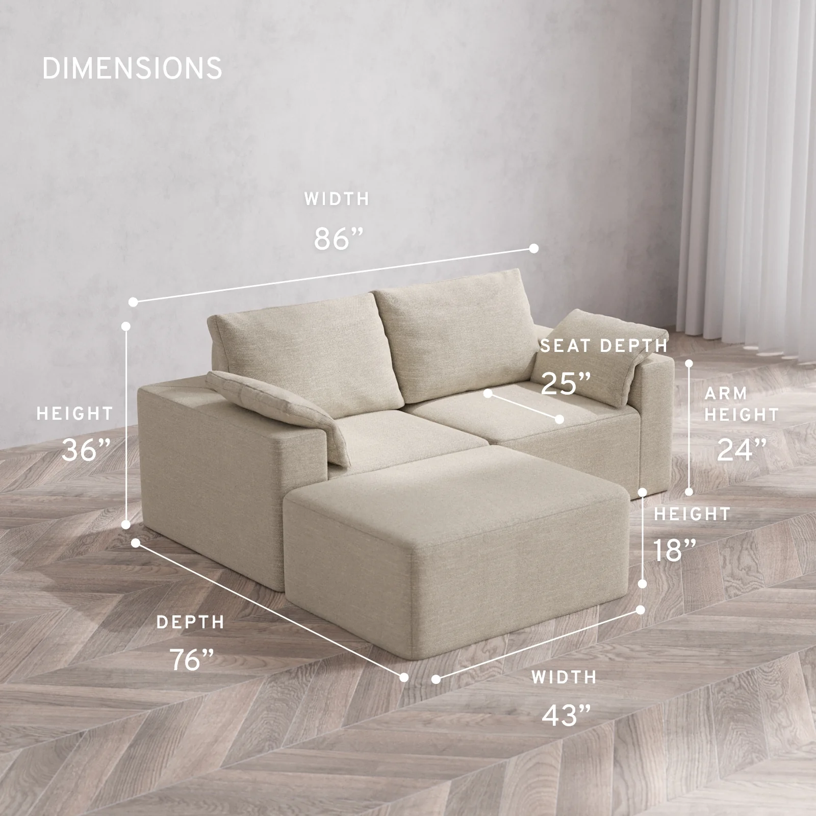 Modular Washable 2-Seater Chaise Sectional Cloud + Bolster Sofa | Plush Twill in Sandstone - Image 5