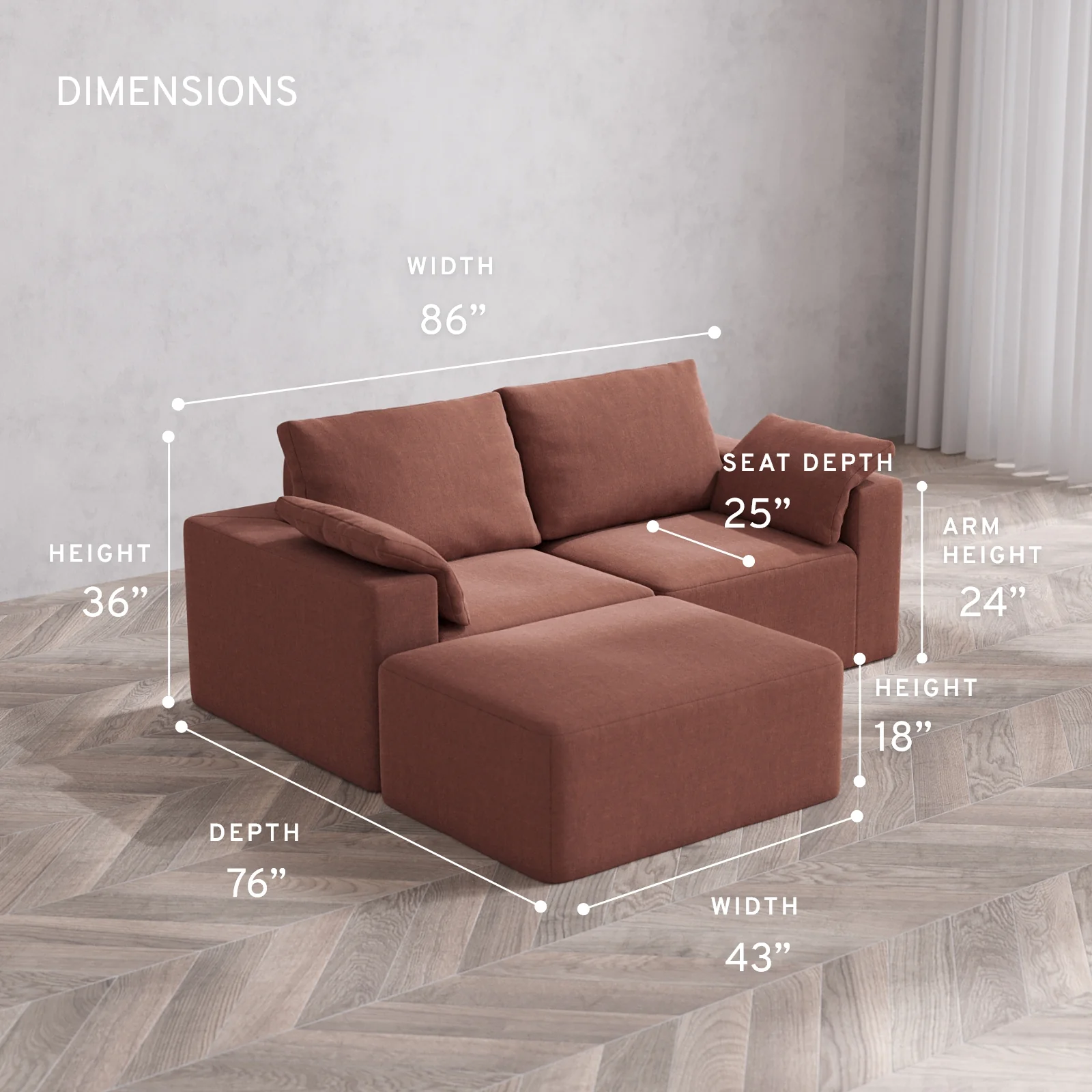 Modular Washable 2-Seater Chaise Sectional Cloud + Bolster Sofa | Heirloom Velvet in Sumac - Image 5