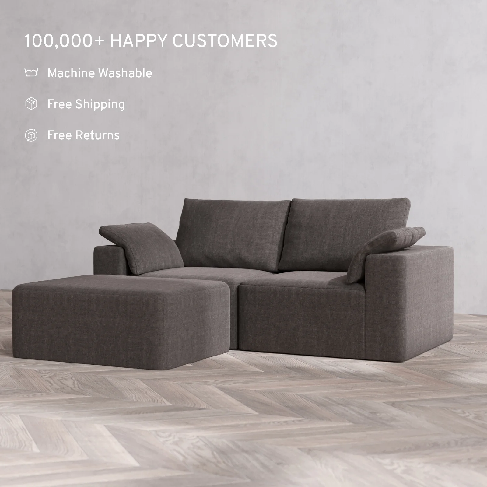 Modular Washable 2-Seater Chaise Sectional Cloud + Bolster Sofa | Heirloom Velvet in Truffle - Image 2