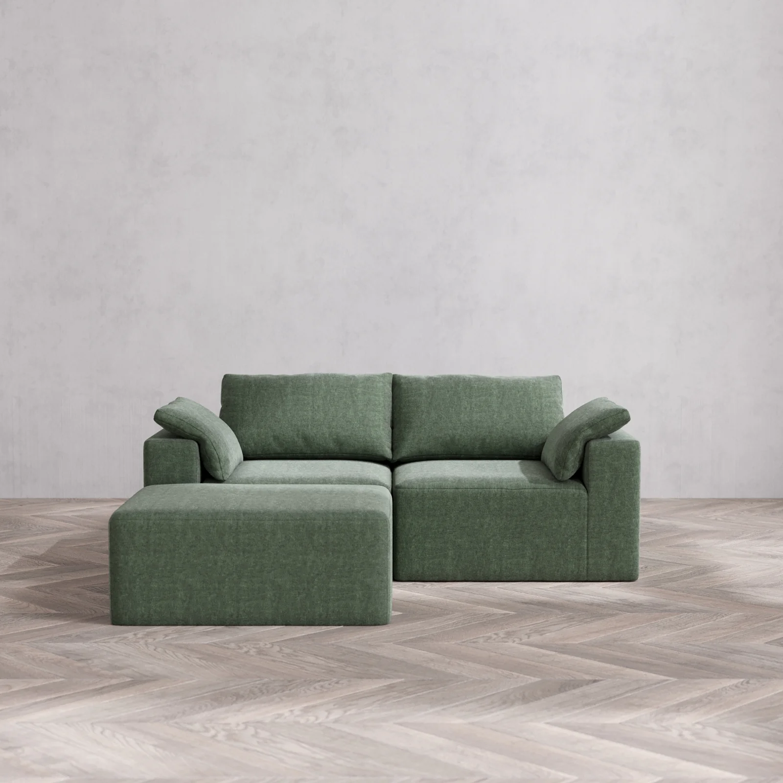 Modular Washable 2-Seater Chaise Sectional Cloud Sofa | Heirloom Velvet in Sage