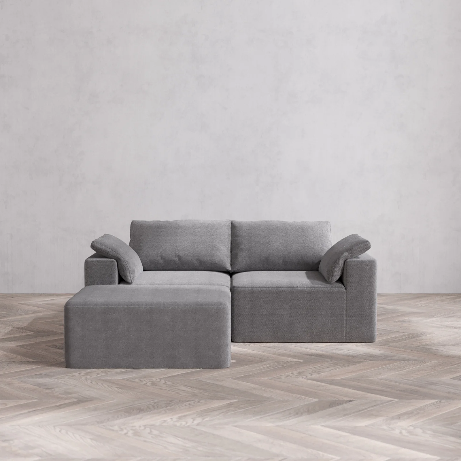Modular Washable 2-Seater Chaise Sectional Cloud Sofa | Lux Weave in Slate