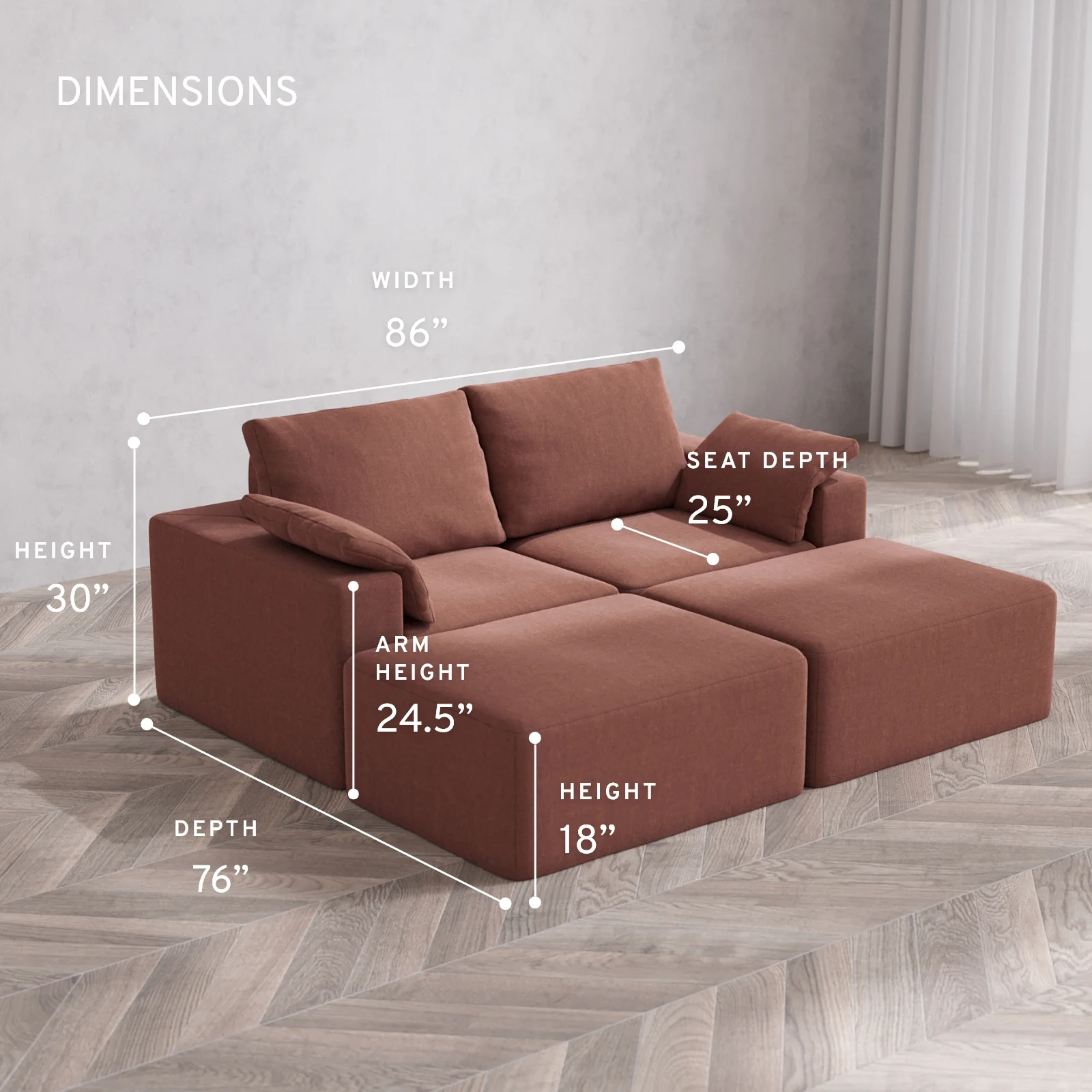 Modular Washable 2-Seater Daybed Cloud + Bolster Sofa Sectional | Heirloom Velvet in Sumac - Image 5