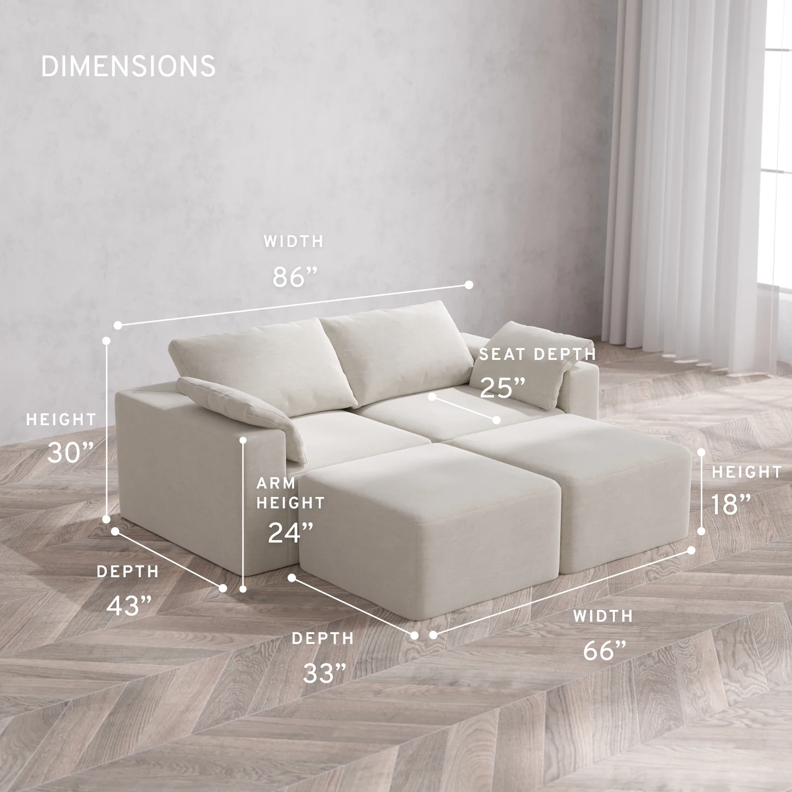 Modular Washable 2-Seater Lounge Cloud Sofa Sectional | Satin Velvet in Cashew - Image 5
