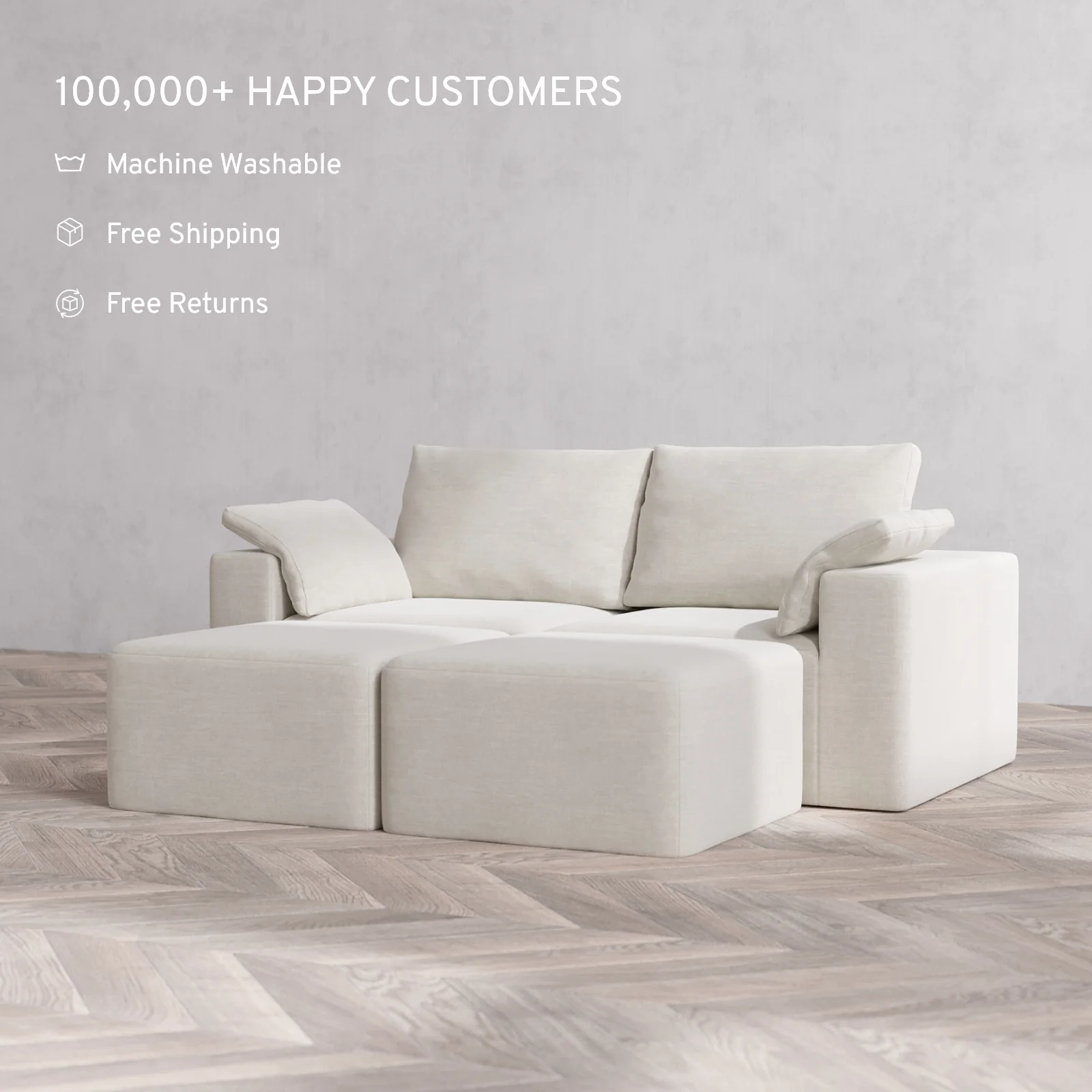 Modular Washable 2-Seater Lounge Cloud + Bolster Sofa Sectional | Satin Velvet in Cashew - Image 2