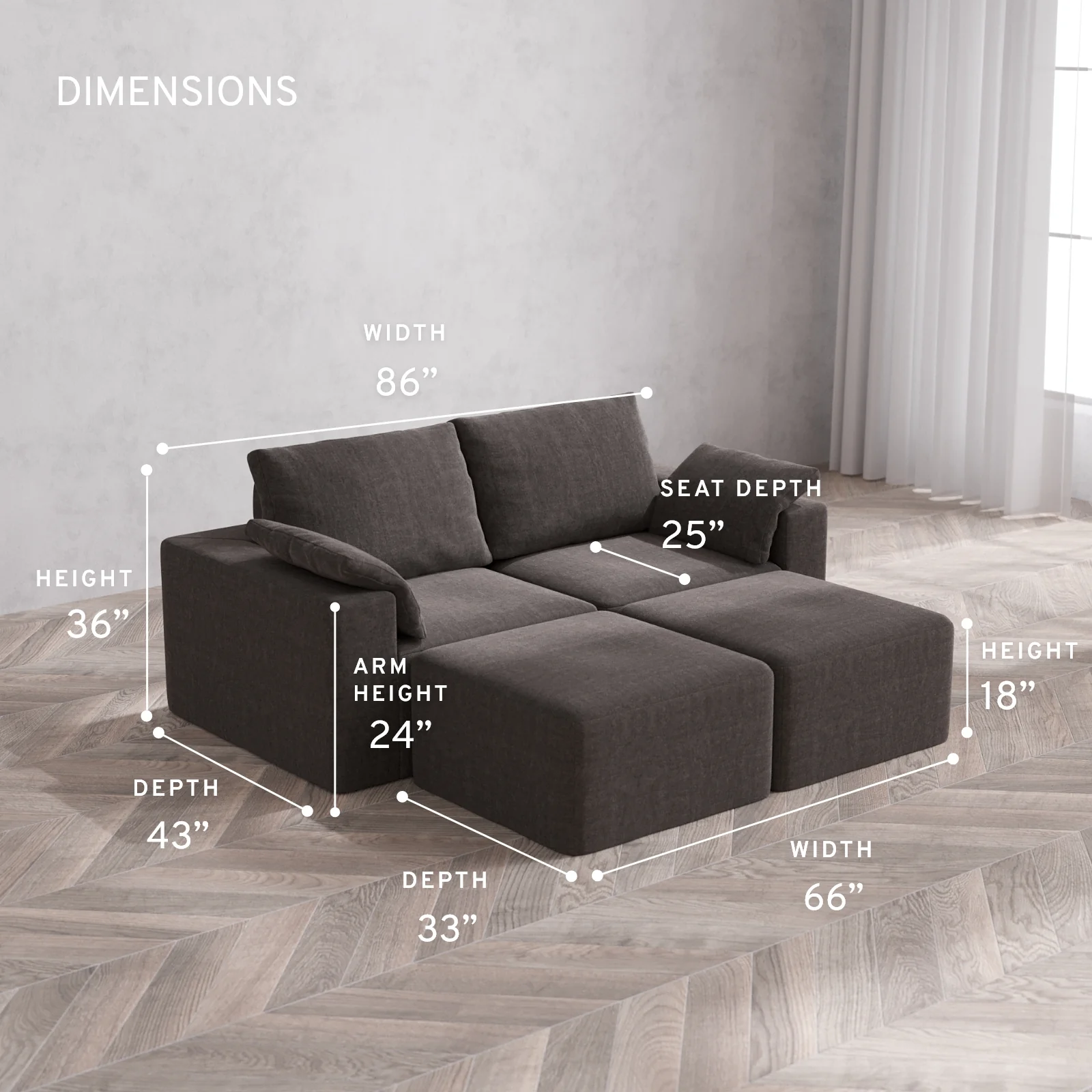 Modular Washable 2-Seater Lounge Cloud + Bolster Sofa Sectional | Heirloom Velvet in Truffle - Image 5
