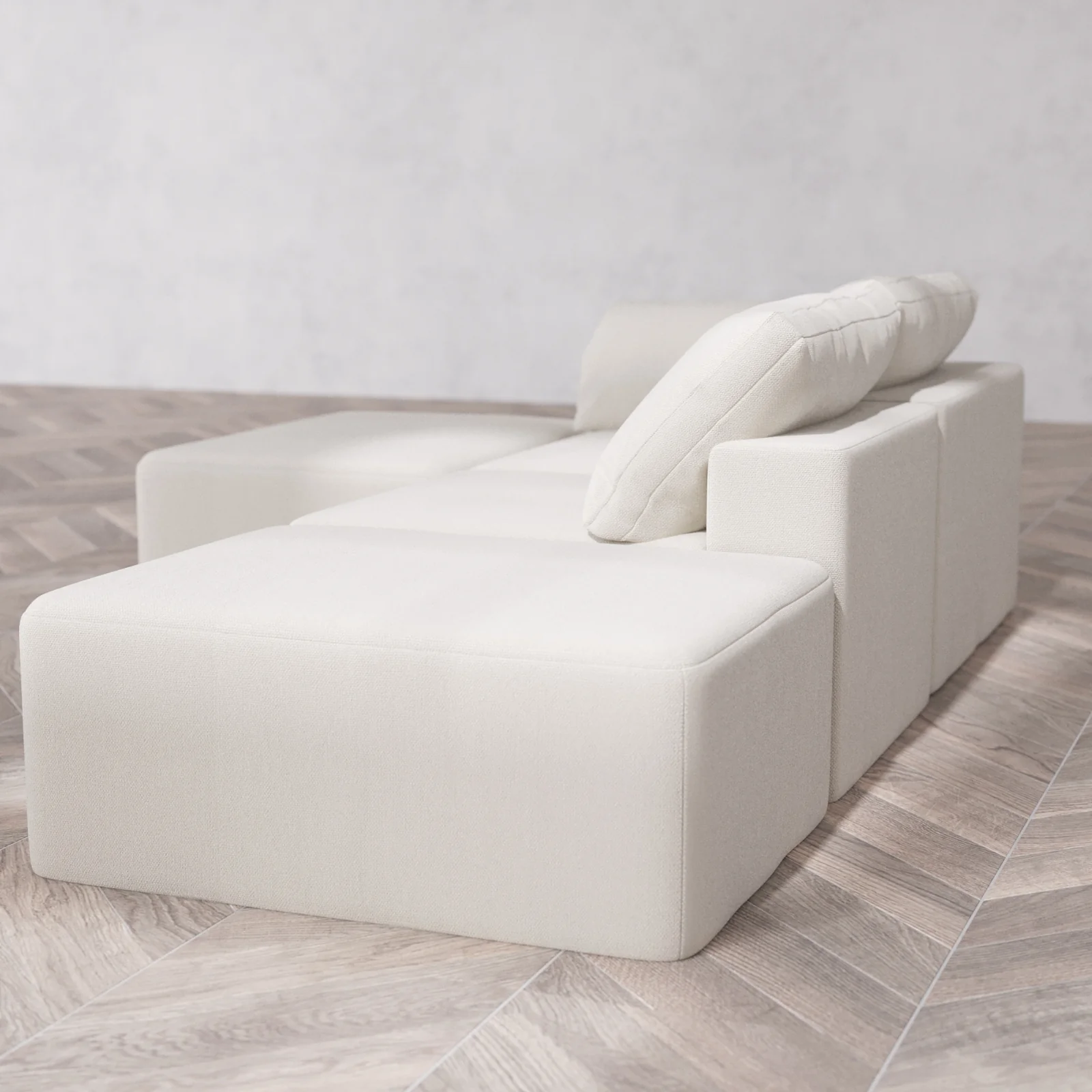 Modular Washable 2-Seater Open End Chaise Sectional Cloud Sofa | Left-Facing Arm | Lux Weave in Pearl - Image 6
