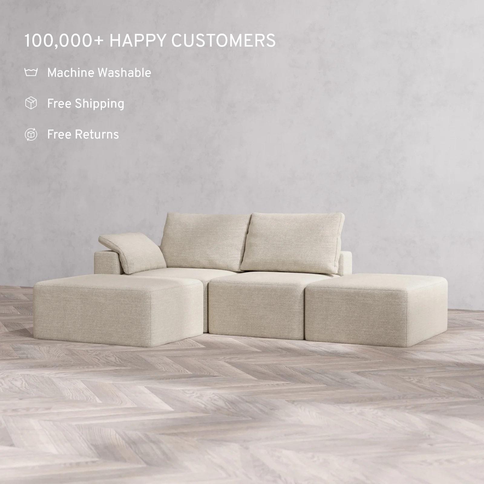 Modular Washable 2-Seater Open End Chaise Sectional Cloud + Bolster Sofa | Left-Facing Arm | Plush Twill in Sandstone - Image 2