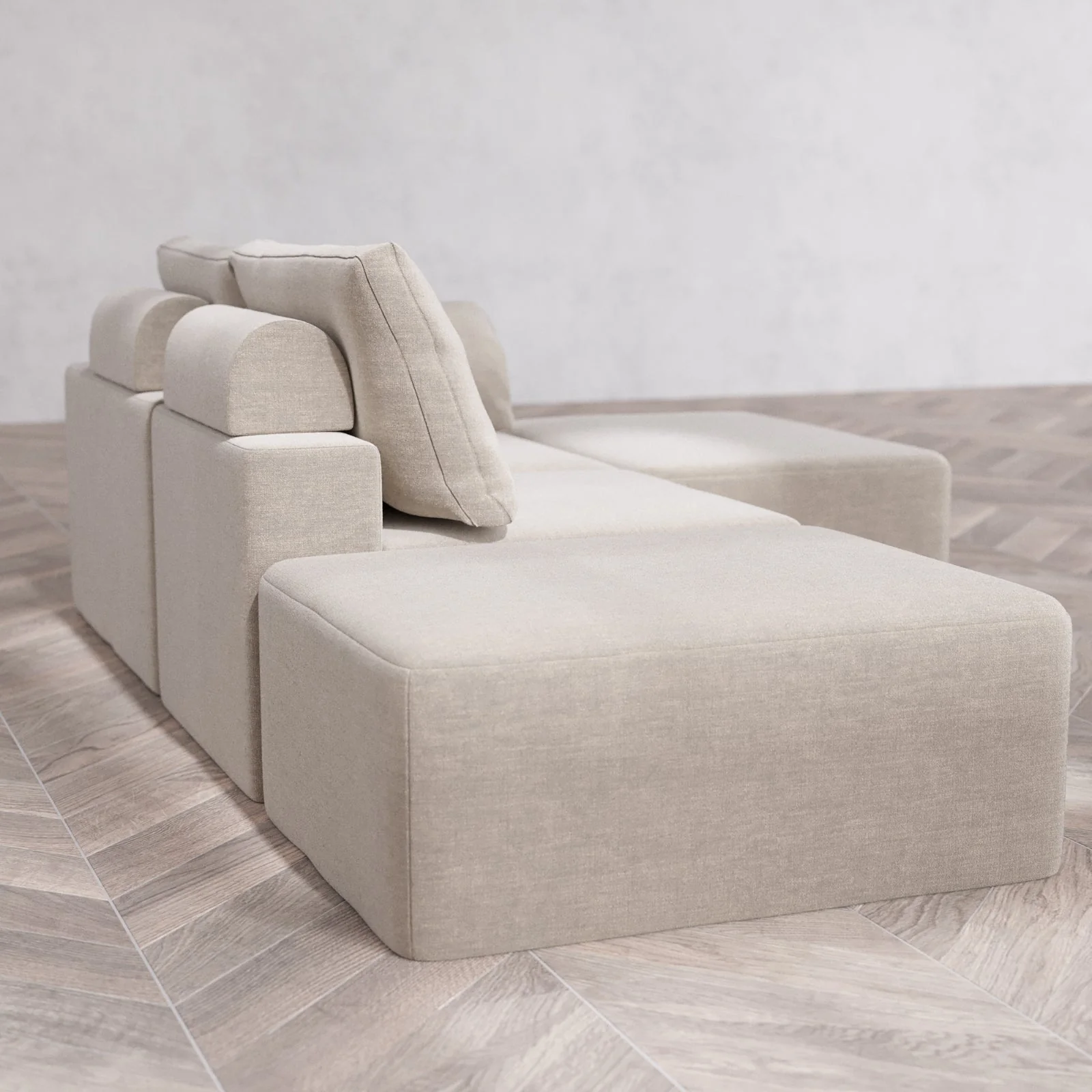 Modular Washable 2-Seater Open End Chaise Sectional Cloud + Bolster Sofa | Right-Facing Arm | Satin Velvet in Caraway - Image 6