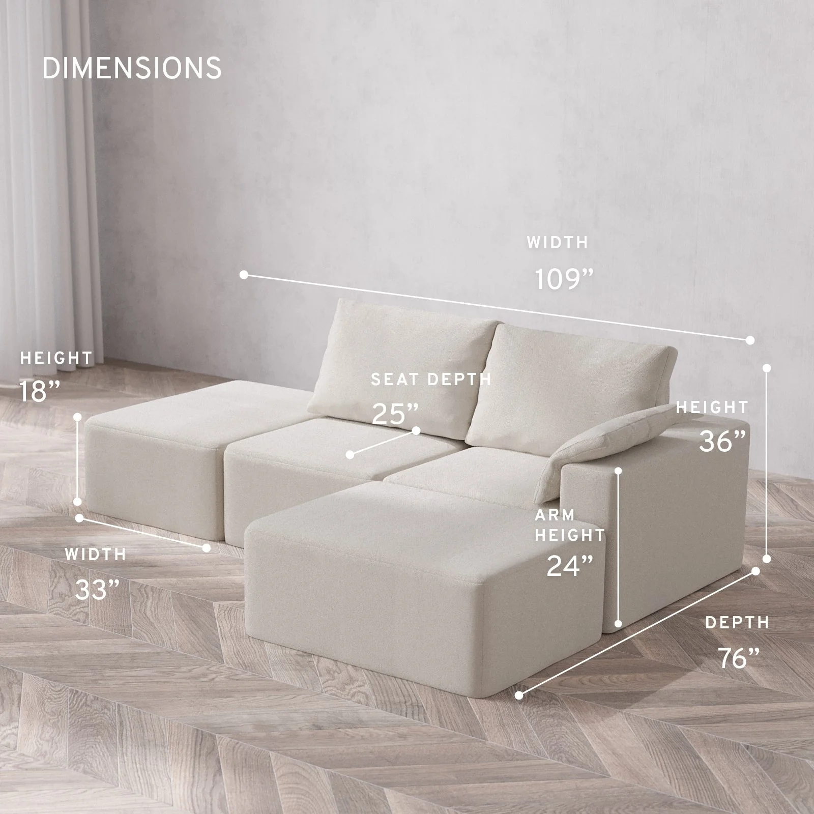 Modular Washable 2-Seater Open End Chaise Sectional Cloud + Bolster Sofa | Right-Facing Arm | Lux Weave in Pearl - Image 5