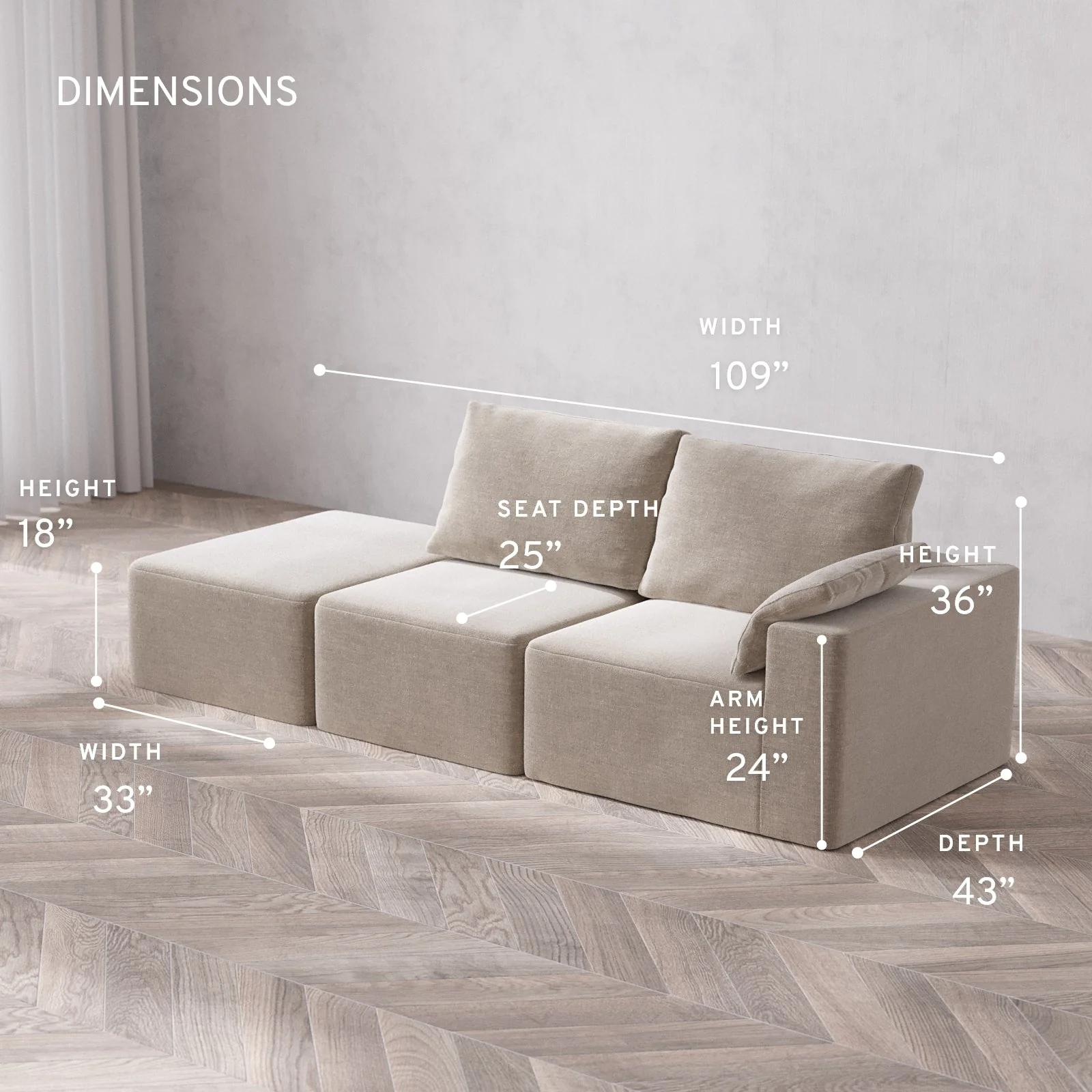 Modular Washable 2-Seater Open End Cloud + Bolster Sofa | Right-Facing Arm | Satin Velvet in Caraway - Image 5