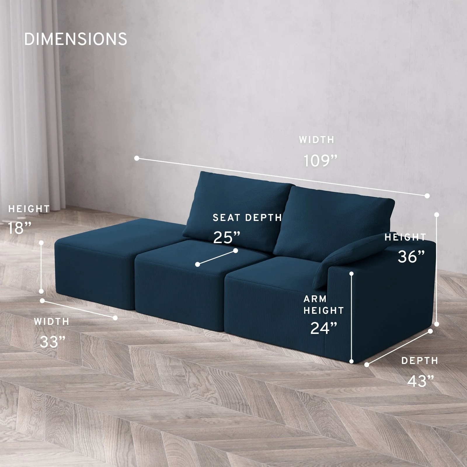 Modular Washable 2-Seater Open End Cloud + Bolster Sofa | Right-Facing Arm | Arden Weave in Lazuli - Image 5