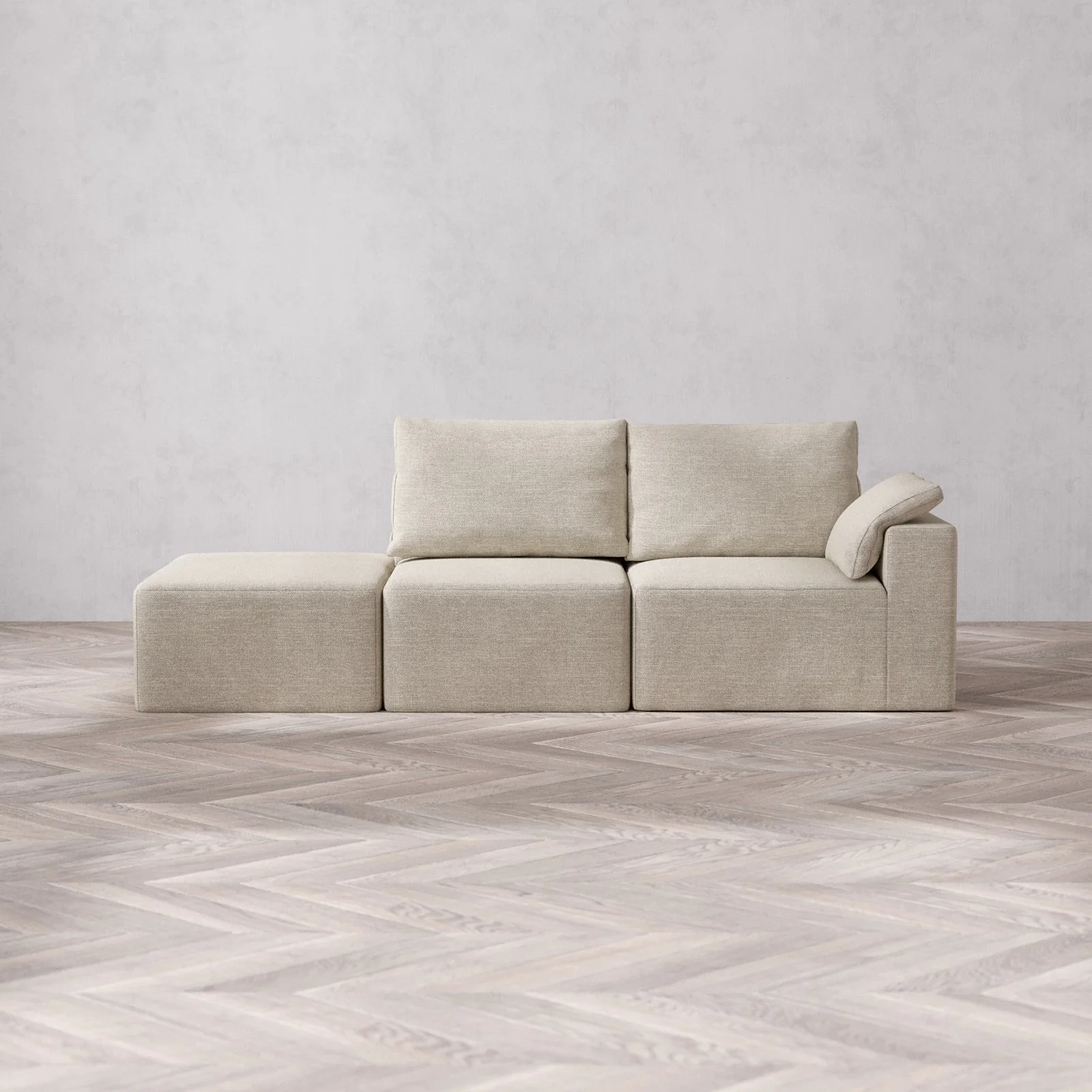 Modular Washable 2-Seater Open End Cloud + Bolster Sofa | Right-Facing Arm | Plush Twill in Sandstone