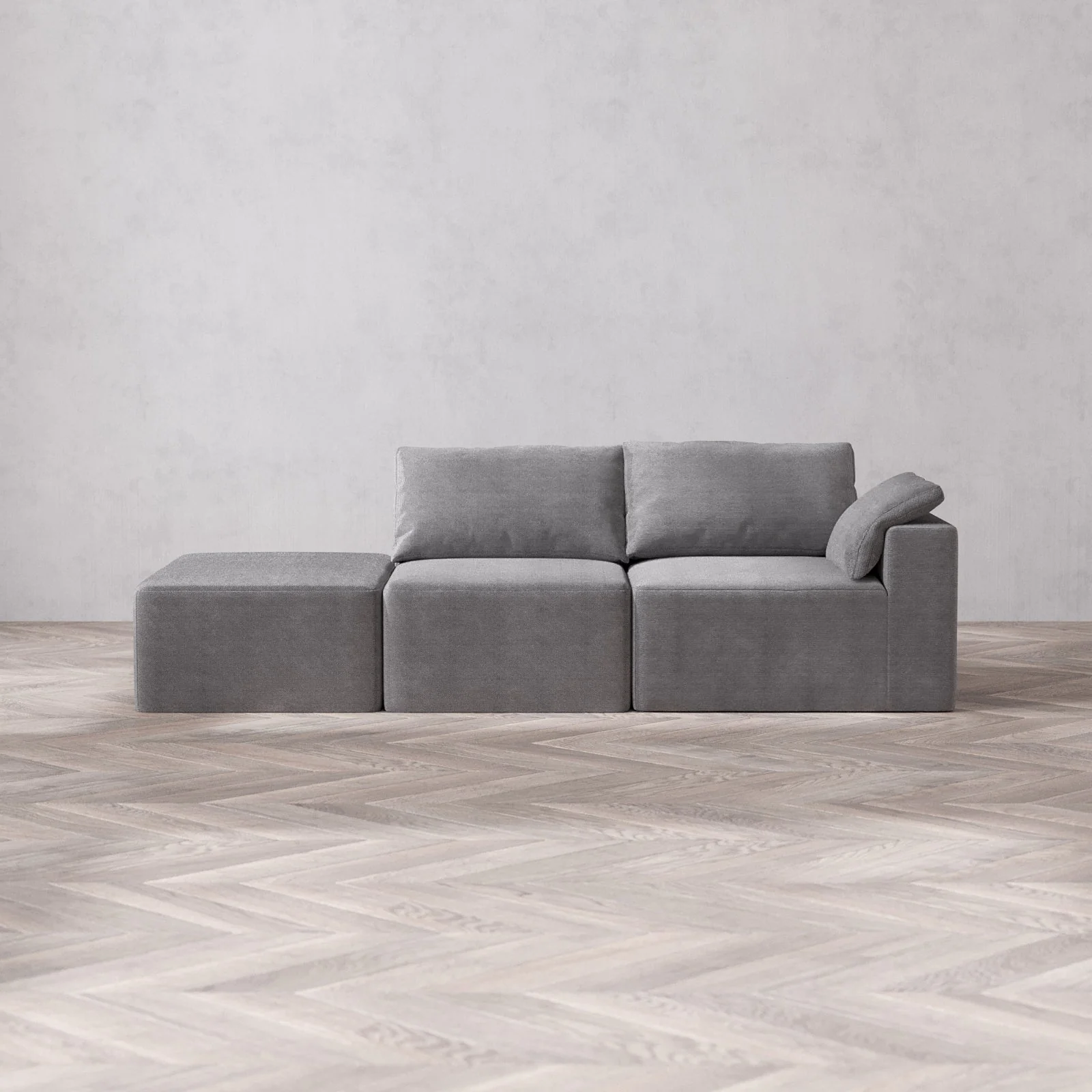 Modular Washable 2-Seater Open End Cloud Sofa | Right-Facing Arm | Lux Weave in Slate