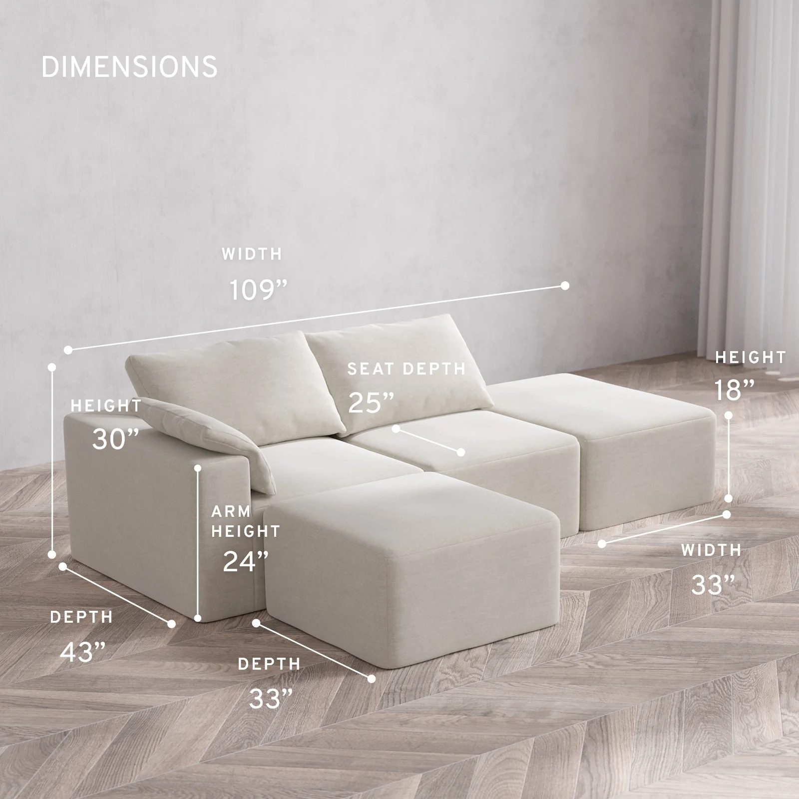 Modular Washable 2-Seater Open End Sectional Cloud Sofa | Left-Facing Arm | Satin Velvet in Cashew - Image 5