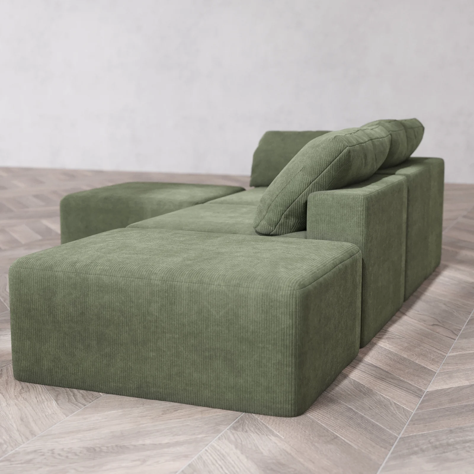 Modular Washable 2-Seater Open End Sectional Cloud Sofa | Left-Facing Arm | Luxe Corduroy in Juniper - Image 6