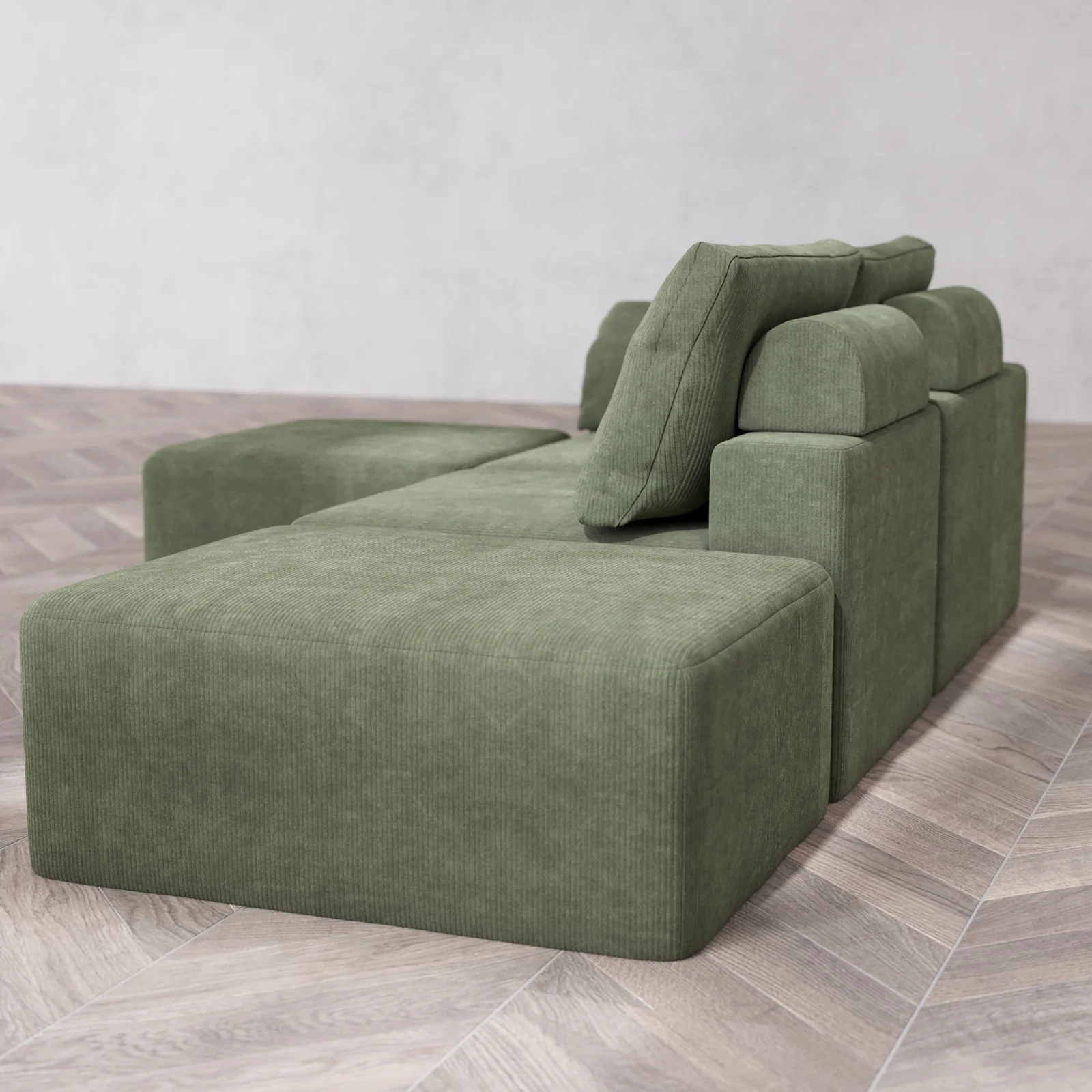 Modular Washable 2-Seater Open End Sectional Cloud + Bolster Sofa | Left-Facing Arm | Luxe Corduroy in Juniper - Image 6