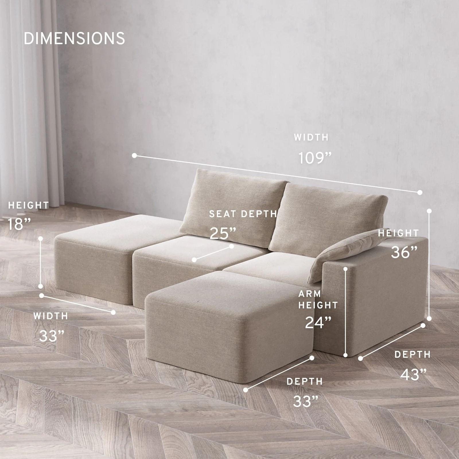 Modular Washable 2-Seater Open End Sectional Cloud + Bolster Sofa | Right-Facing Arm | Satin Velvet in Caraway - Image 5