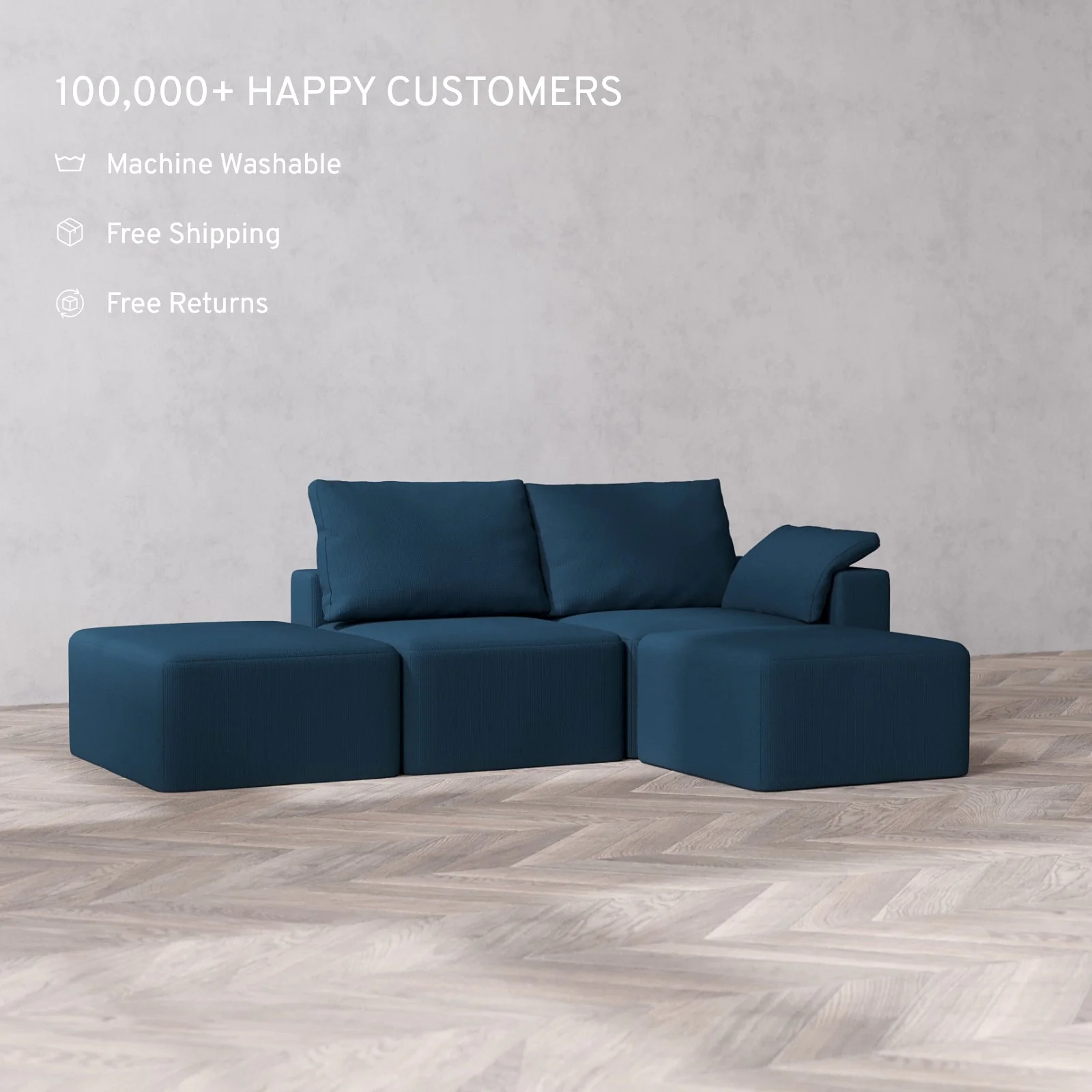 Modular Washable 2-Seater Open End Sectional Cloud + Bolster Sofa | Right-Facing Arm | Arden Weave in Lazuli - Image 2