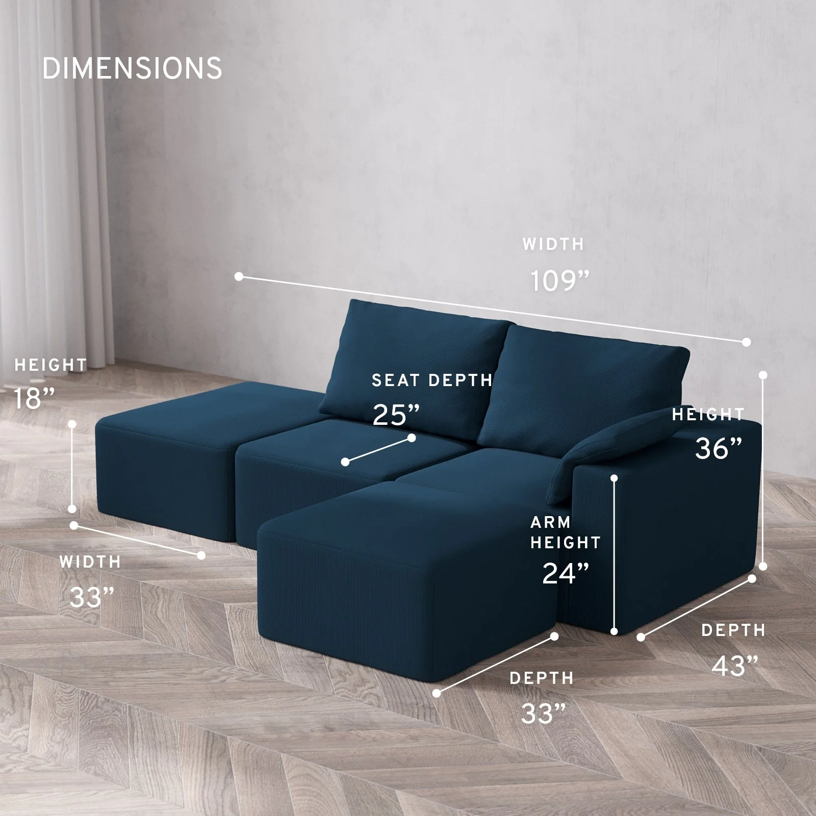 Modular Washable 2-Seater Open End Sectional Cloud + Bolster Sofa | Right-Facing Arm | Arden Weave in Lazuli - Image 5