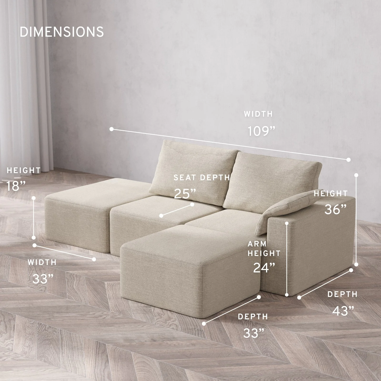 Modular Washable 2-Seater Open End Sectional Cloud + Bolster Sofa | Right-Facing Arm | Plush Twill in Sandstone - Image 5