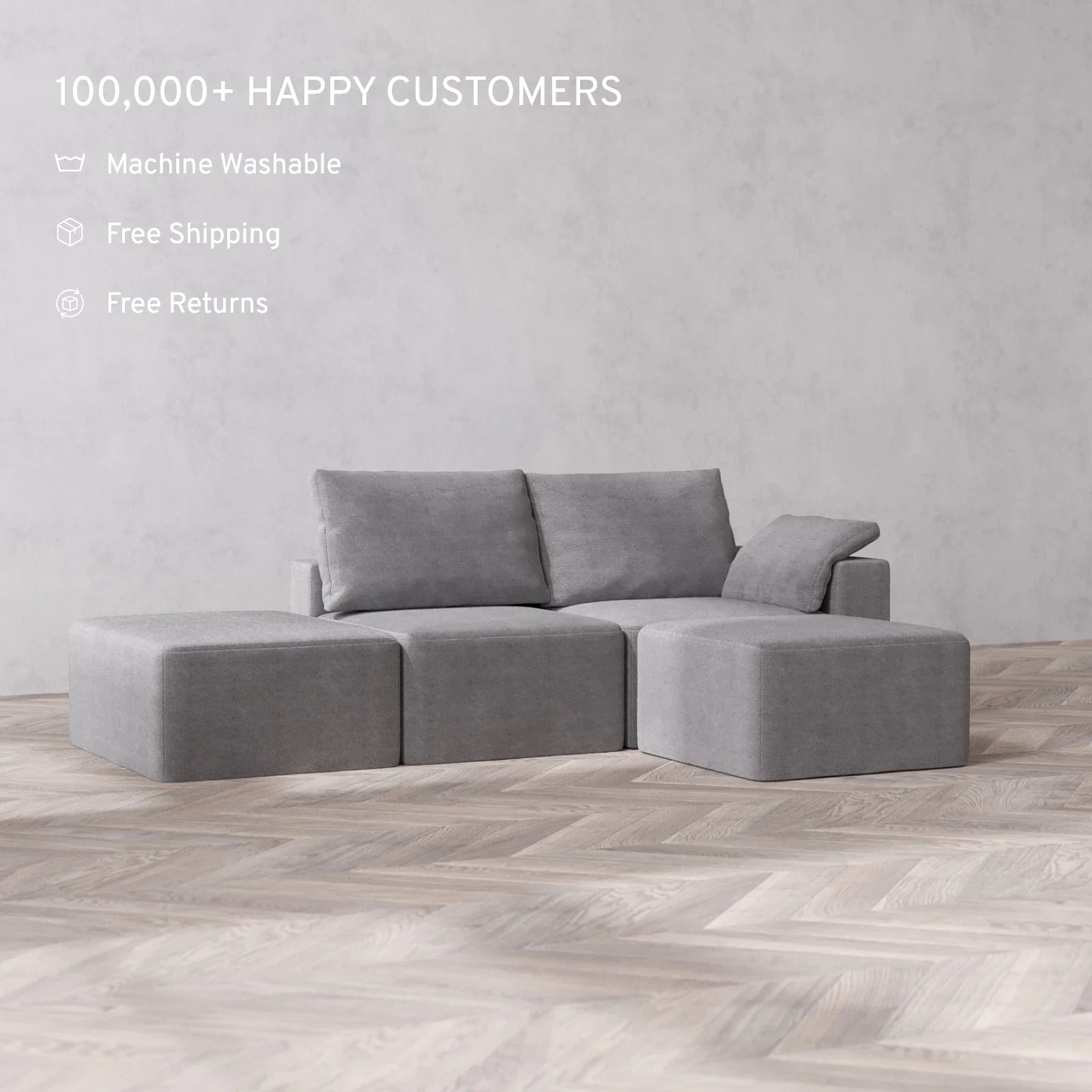 Modular Washable 2-Seater Open End Sectional Cloud + Bolster Sofa | Right-Facing Arm | Lux Weave in Slate - Image 2
