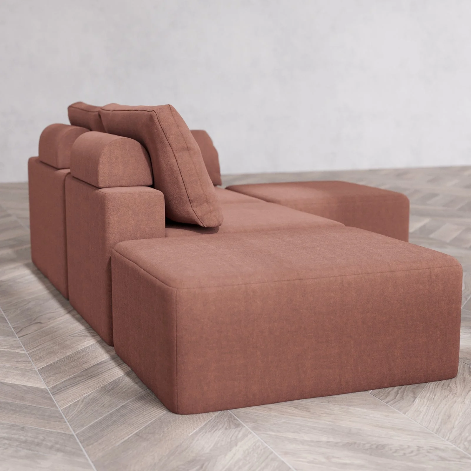 Modular Washable 2-Seater Open End Sectional Cloud + Bolster Sofa | Right-Facing Arm | Heirloom Velvet in Sumac - Image 6