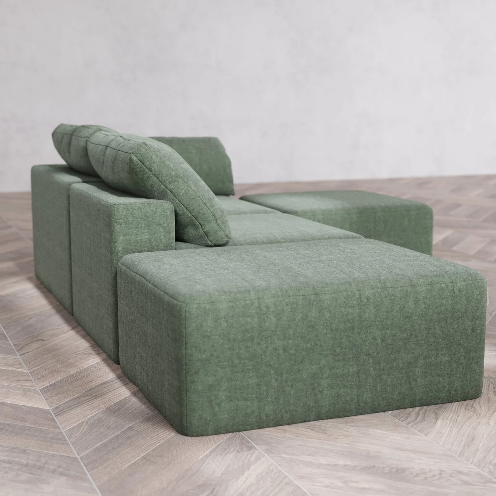 Modular Washable 2-Seater Open End Sectional Cloud Sofa | Right-Facing Arm | Heirloom Velvet in Sage - Image 6
