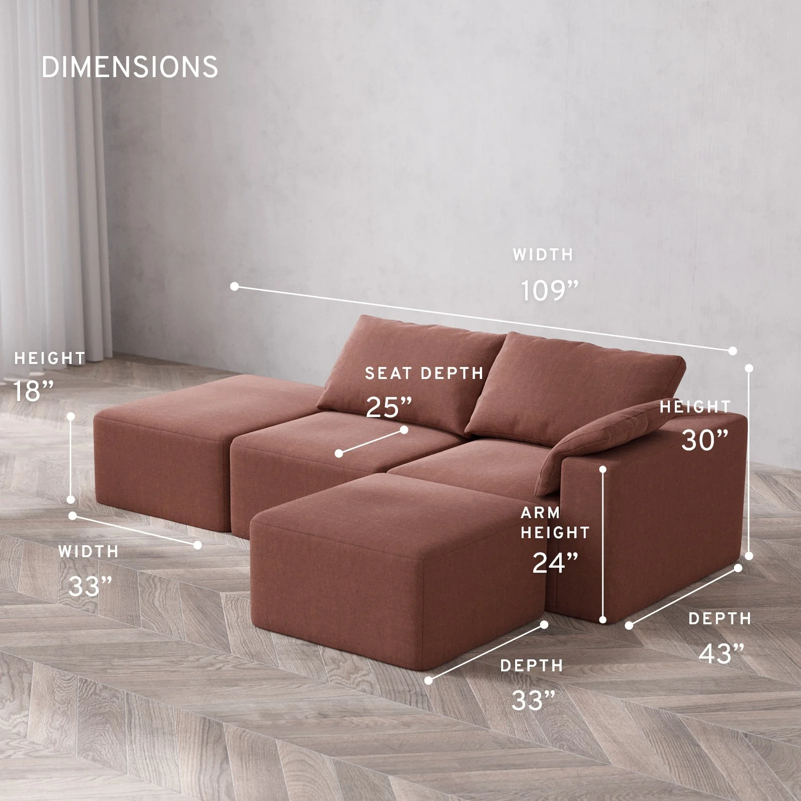 Modular Washable 2-Seater Open End Sectional Cloud Sofa | Right-Facing Arm | Heirloom Velvet in Sumac - Image 5