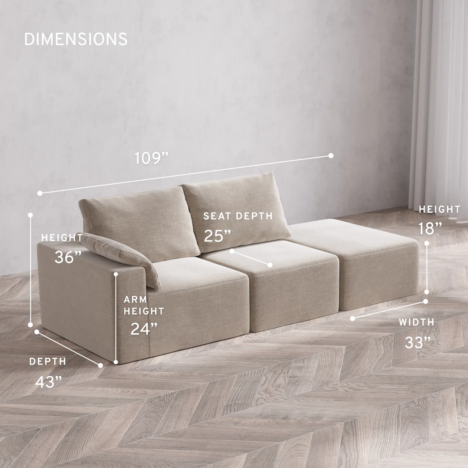 Modular Washable 2-Seater Open End Cloud + Bolster Sofa | Left-Facing Arm | Satin Velvet in Caraway - Image 5