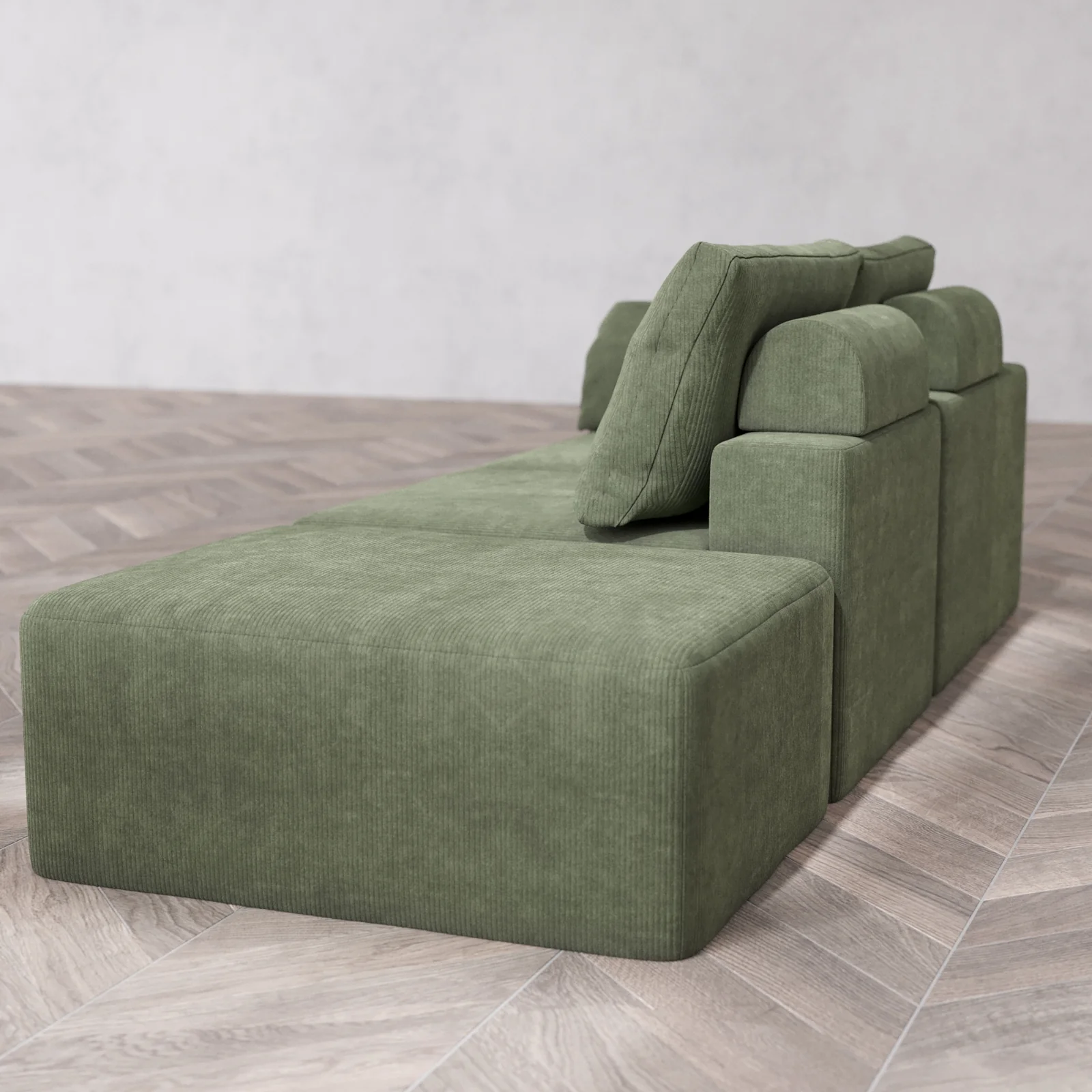 Modular Washable 2-Seater Open End Cloud + Bolster Sofa | Left-Facing Arm | Luxe Corduroy in Juniper - Image 6