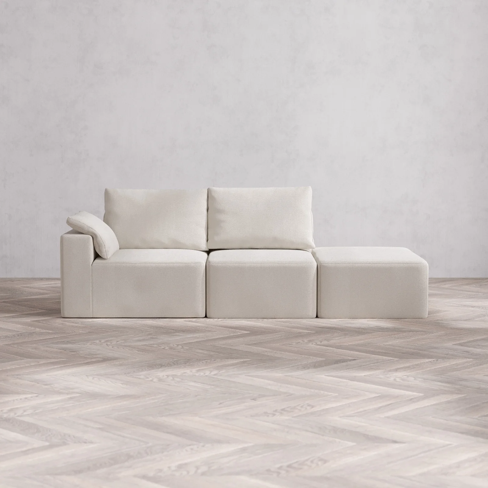 Modular Washable 2-Seater Open End Cloud + Bolster Sofa | Left-Facing Arm | Lux Weave in Pearl