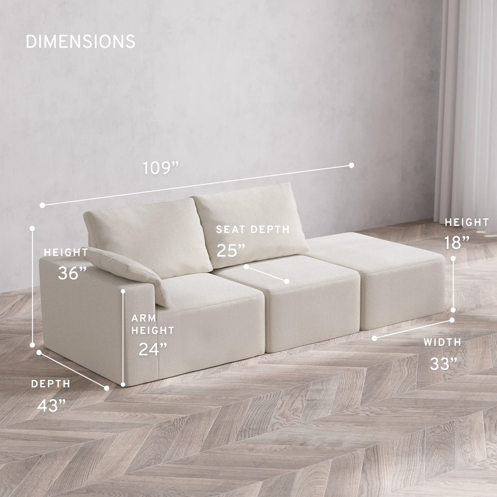 Modular Washable 2-Seater Open End Cloud + Bolster Sofa | Left-Facing Arm | Lux Weave in Pearl - Image 5
