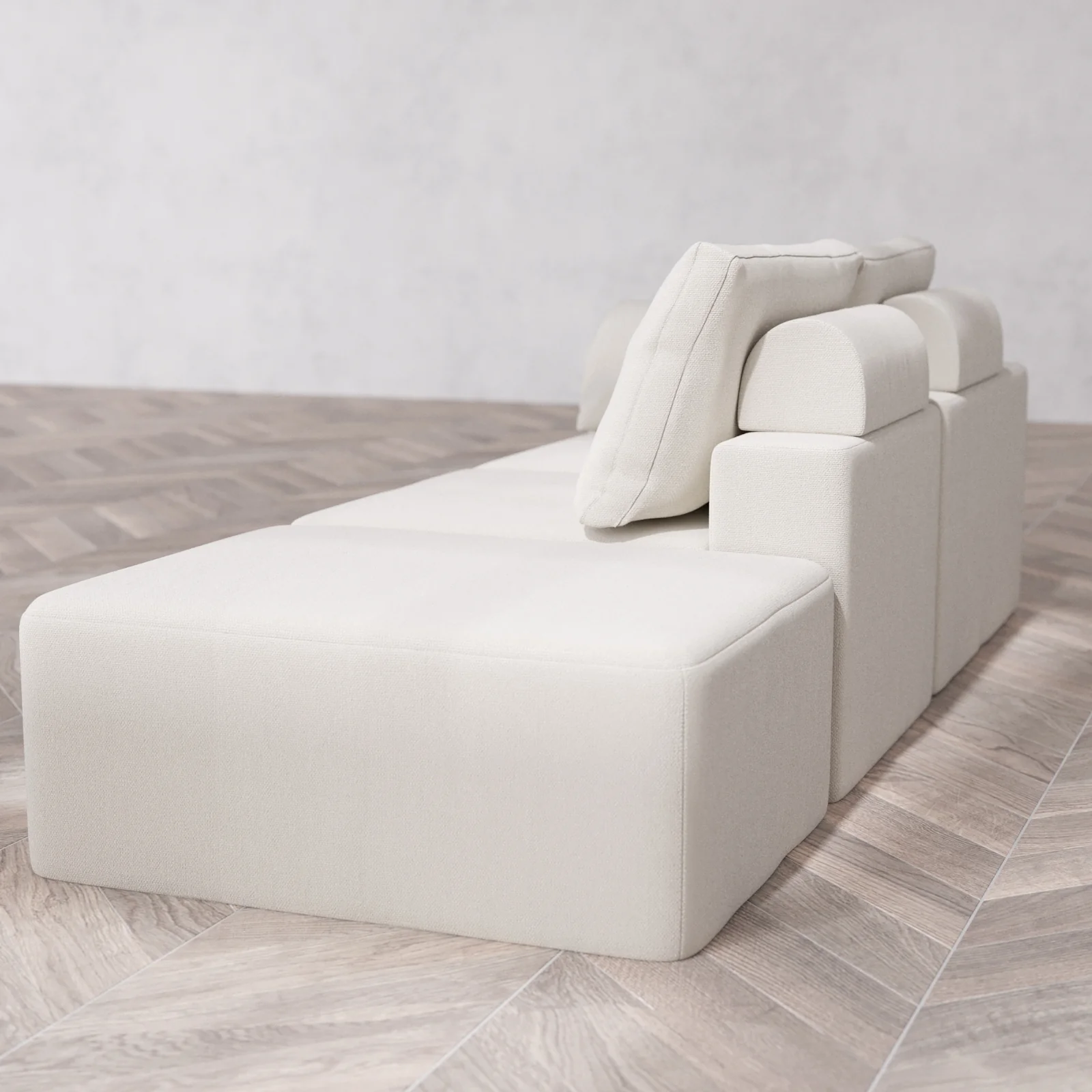 Modular Washable 2-Seater Open End Cloud + Bolster Sofa | Left-Facing Arm | Lux Weave in Pearl - Image 6