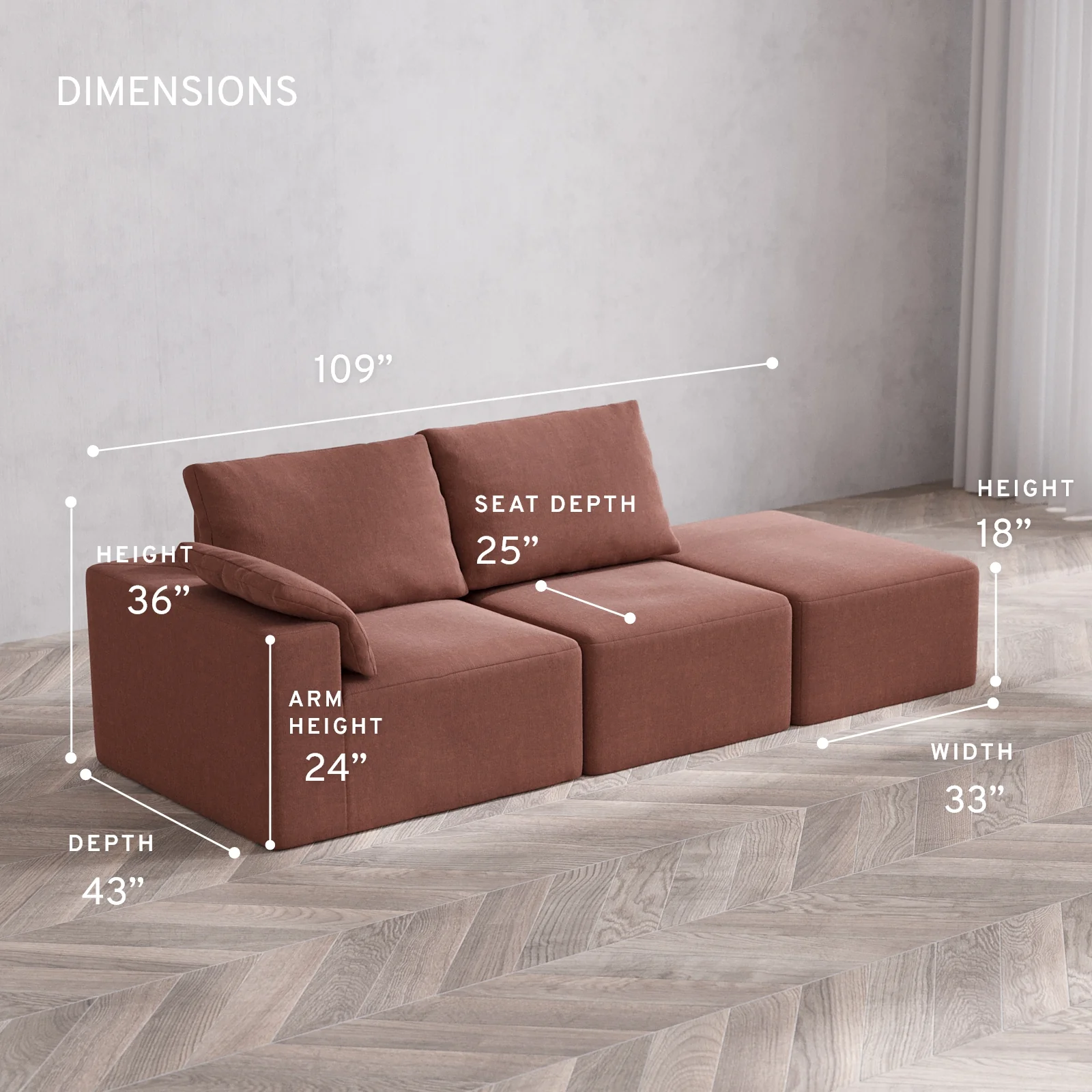 Modular Washable 2-Seater Open End Cloud + Bolster Sofa | Left-Facing Arm | Heirloom Velvet in Sumac - Image 5