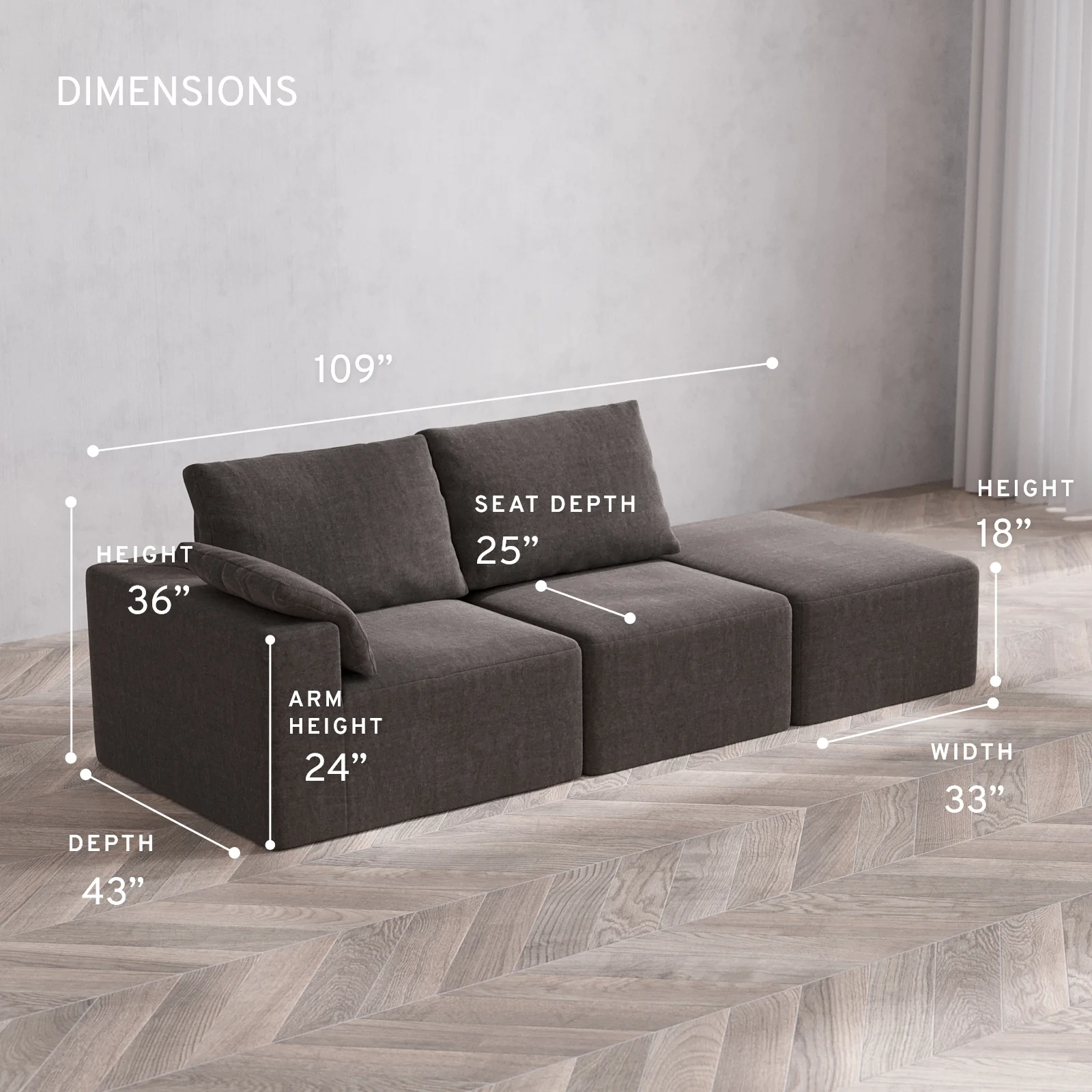 Modular Washable 2-Seater Open End Cloud + Bolster Sofa | Left-Facing Arm | Heirloom Velvet in Truffle - Image 5