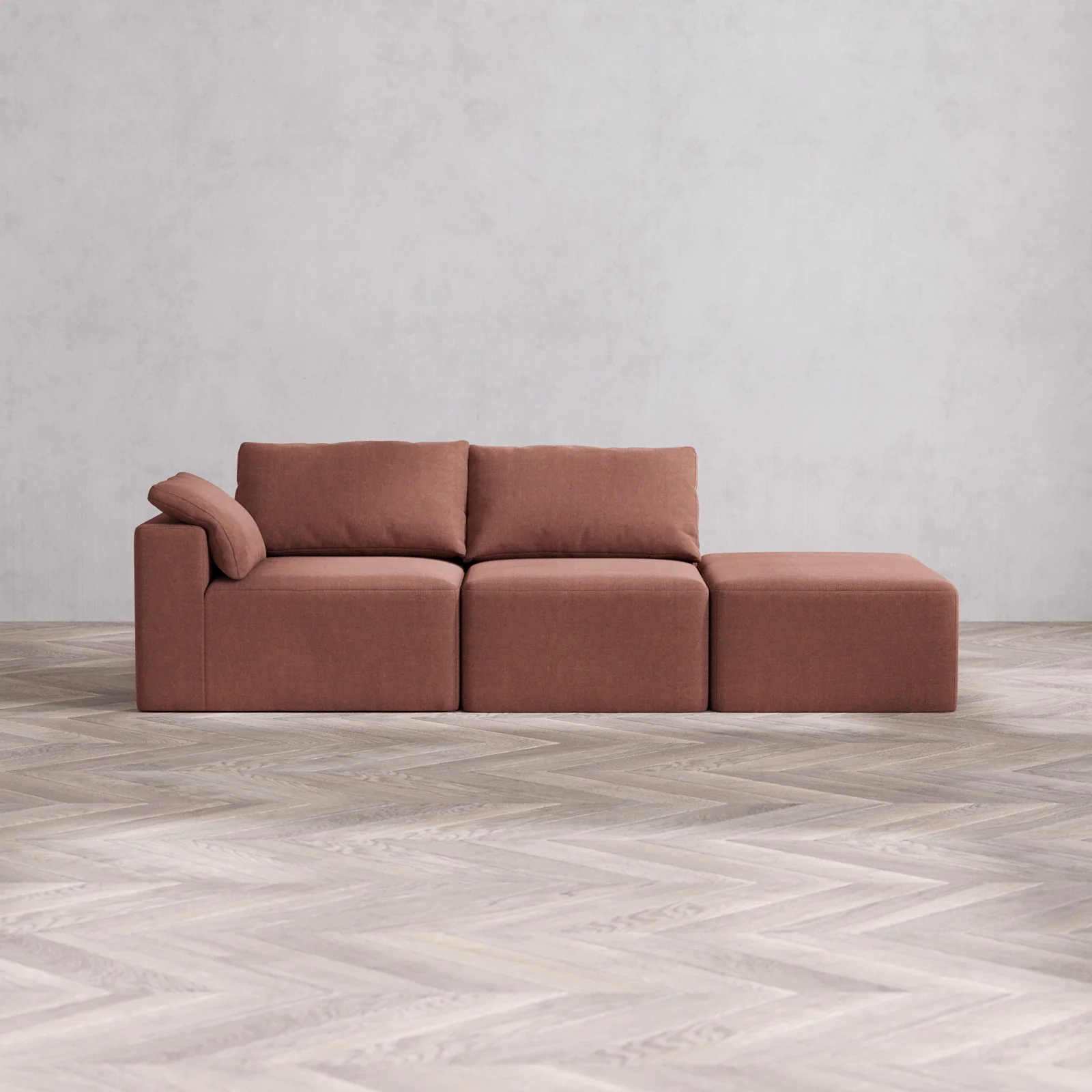 Modular Washable 2-Seater Open End Cloud Sofa | Left-Facing Arm | Heirloom Velvet in Sumac
