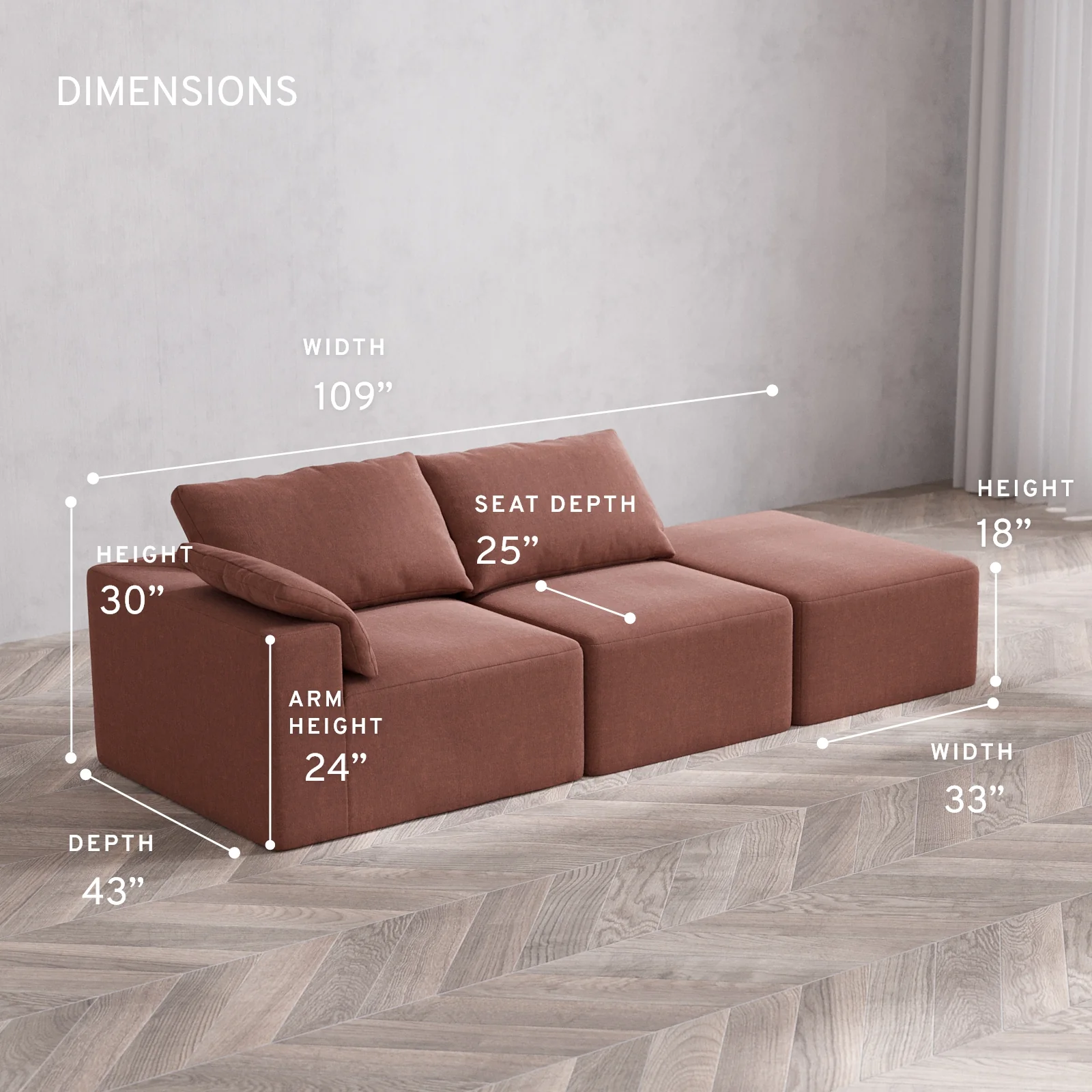 Modular Washable 2-Seater Open End Cloud Sofa | Left-Facing Arm | Heirloom Velvet in Sumac - Image 5