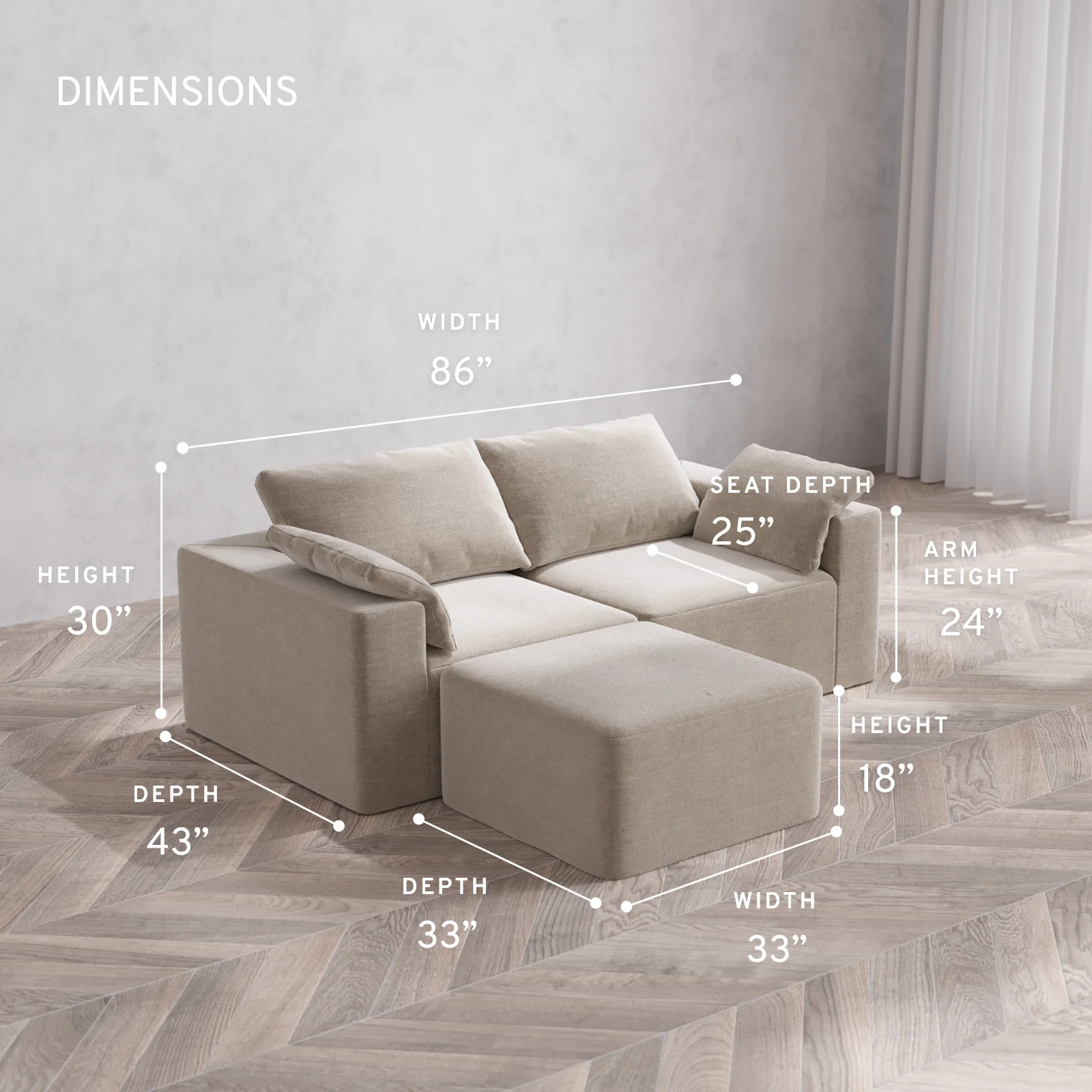 Modular Washable 2-Seater Sectional Cloud Sofa | Satin Velvet in Caraway - Image 5