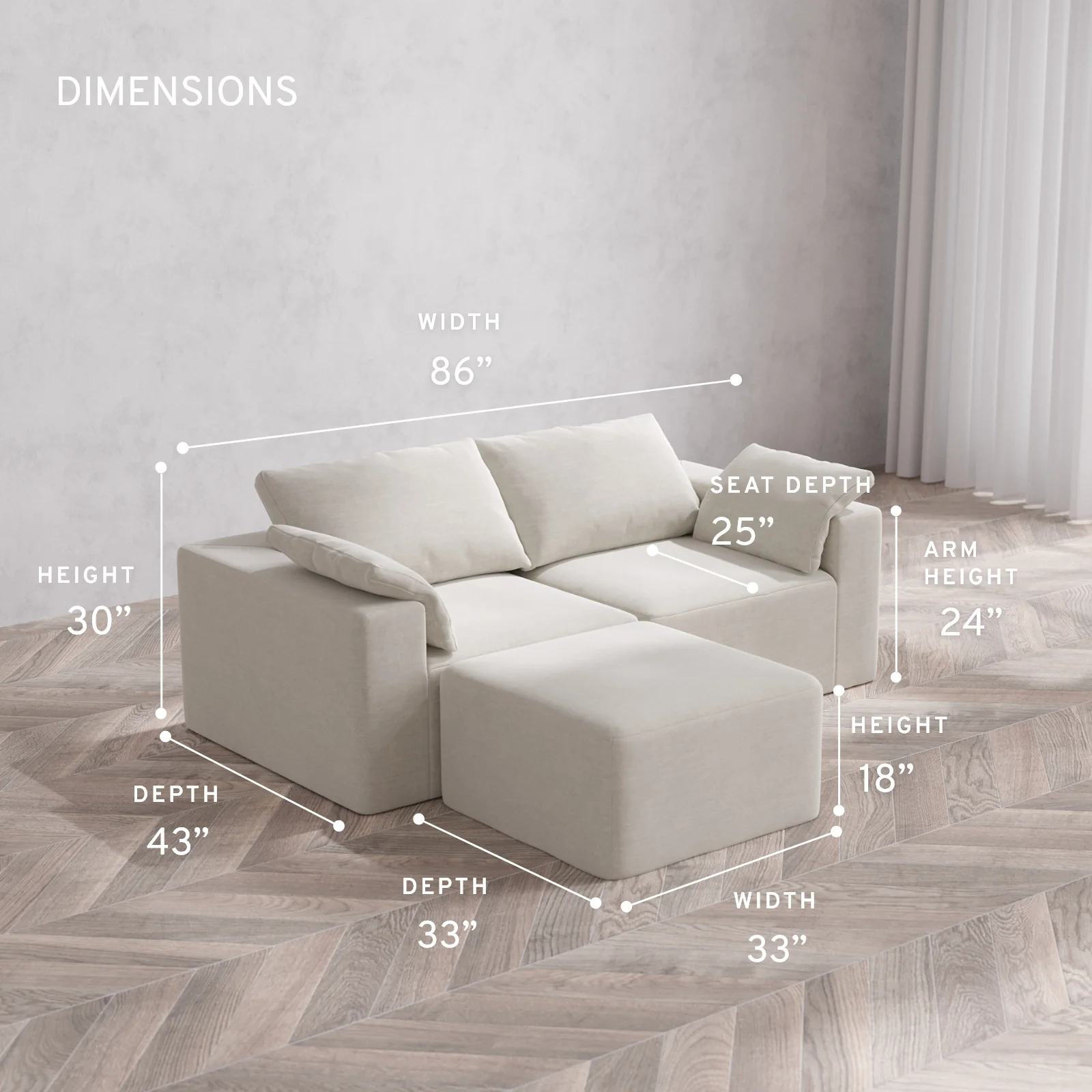Modular Washable 2-Seater Sectional Cloud Sofa | Satin Velvet in Cashew - Image 5