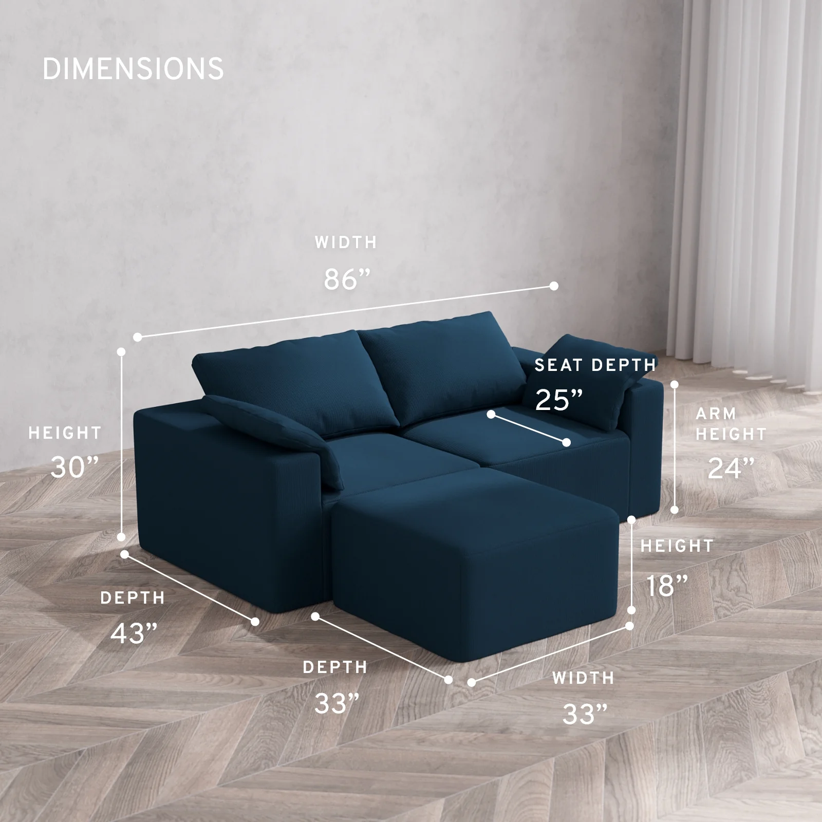 Modular Washable 2-Seater Sectional Cloud Sofa | Arden Weave in Lazuli - Image 5