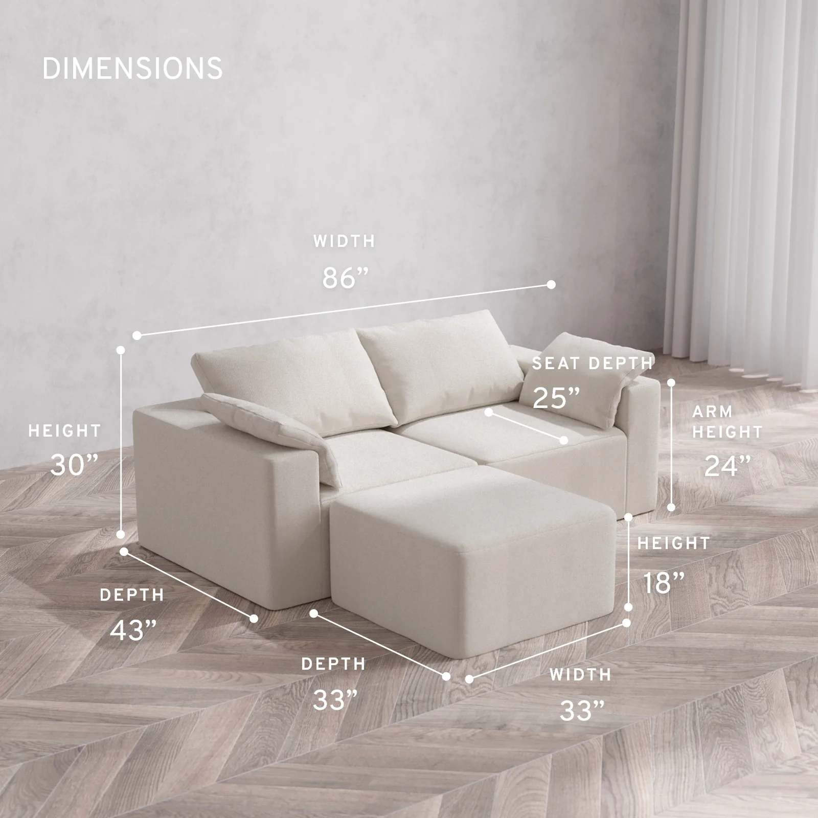 Modular Washable 2-Seater Sectional Cloud Sofa | Lux Weave in Pearl - Image 5