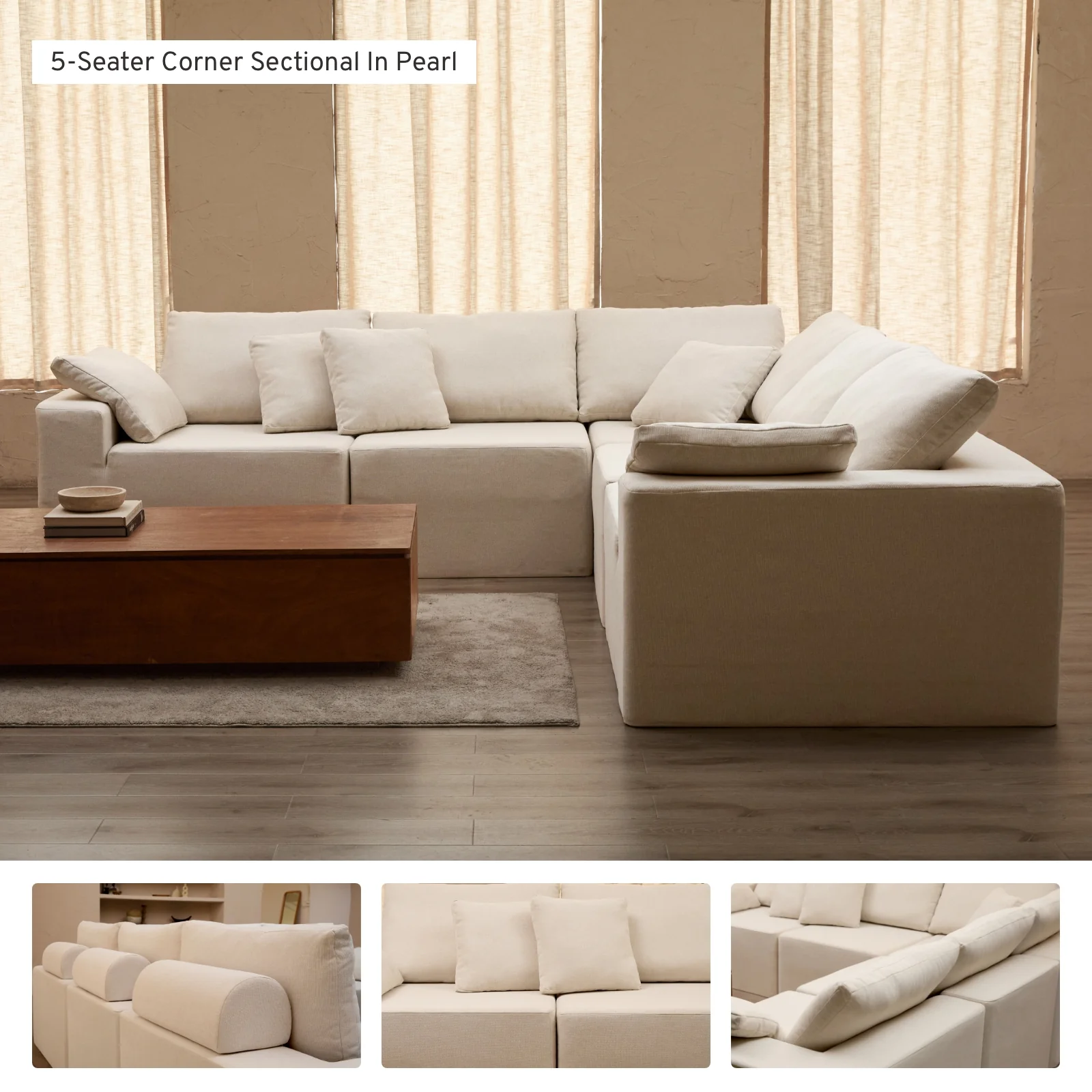 Modular Washable 2-Seater Sectional Cloud Sofa | Lux Weave in Pearl - Image 8