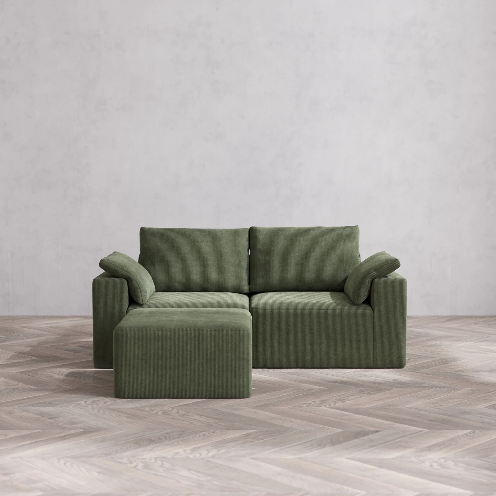 Modular Washable 2-Seater Sectional Cloud + Bolster Sofa | Luxe Corduroy in Juniper