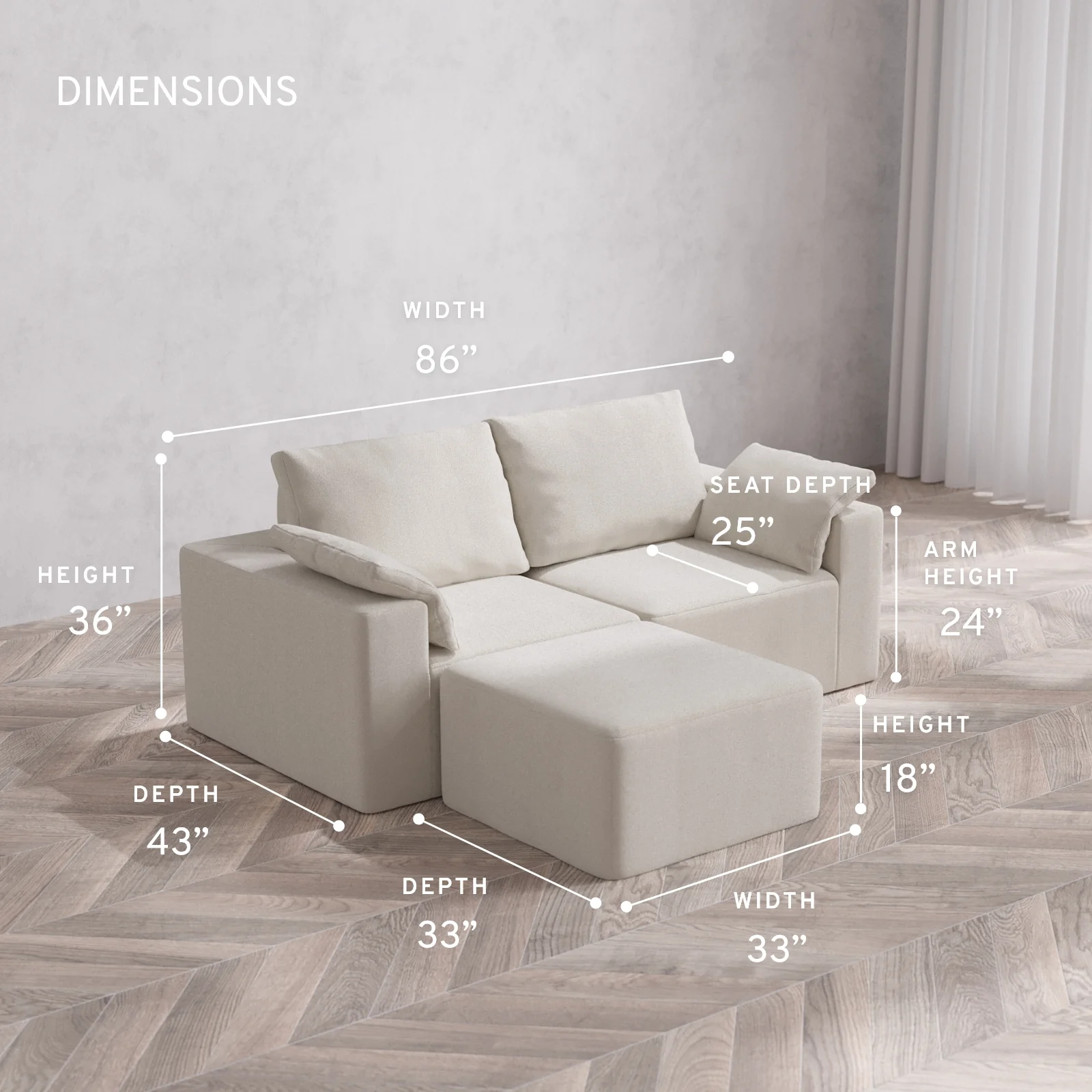 Modular Washable 2-Seater Sectional Cloud + Bolster Sofa | Lux Weave in Pearl - Image 5