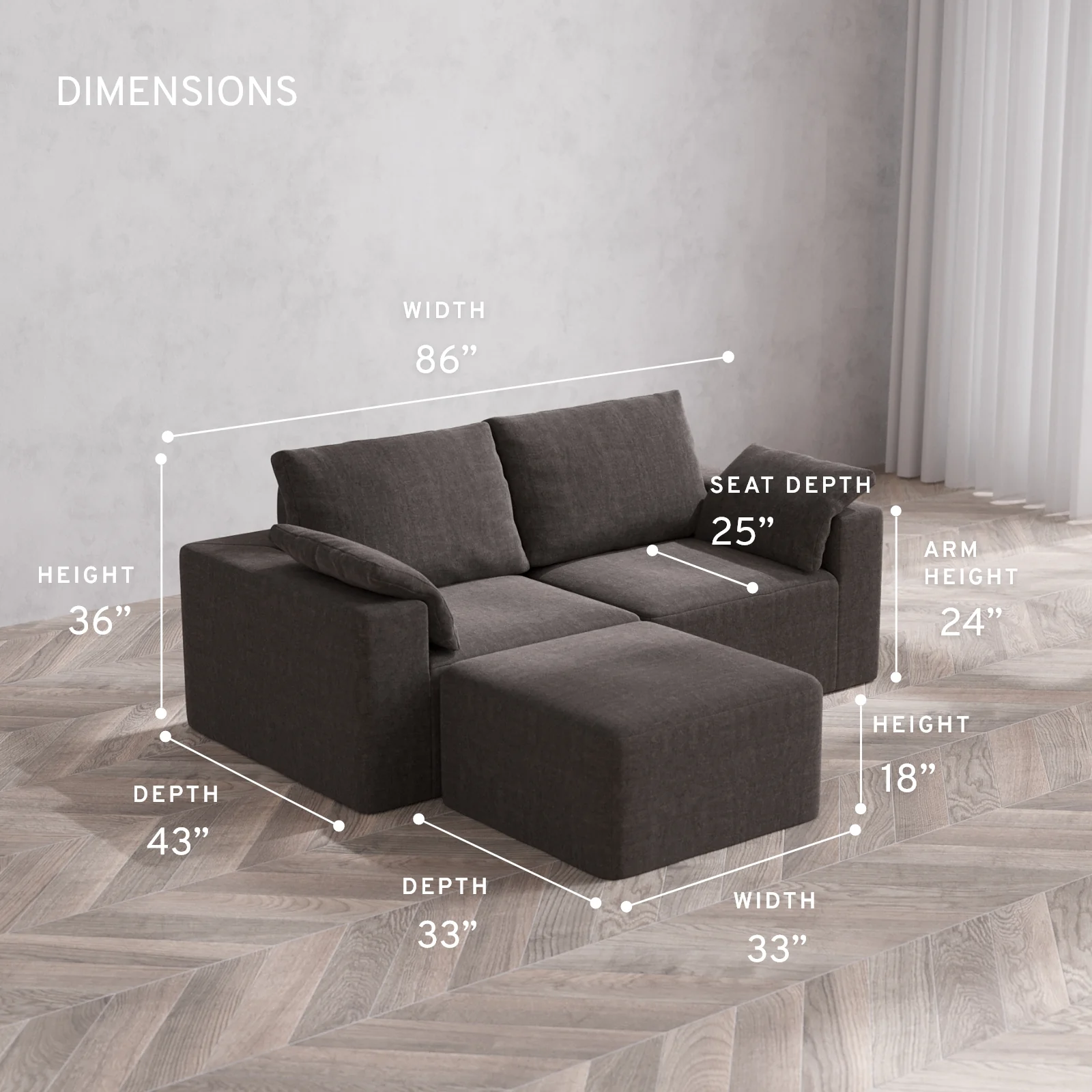 Modular Washable 2-Seater Sectional Cloud + Bolster Sofa | Heirloom Velvet in Truffle - Image 5