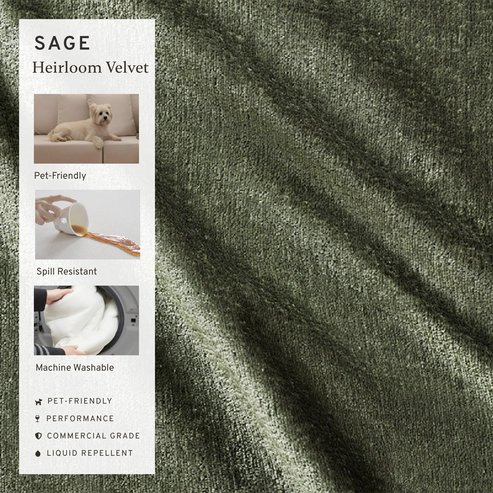 Modular Washable 2-Seater Sectional Cloud Sofa | Heirloom Velvet in Sage - Image 3