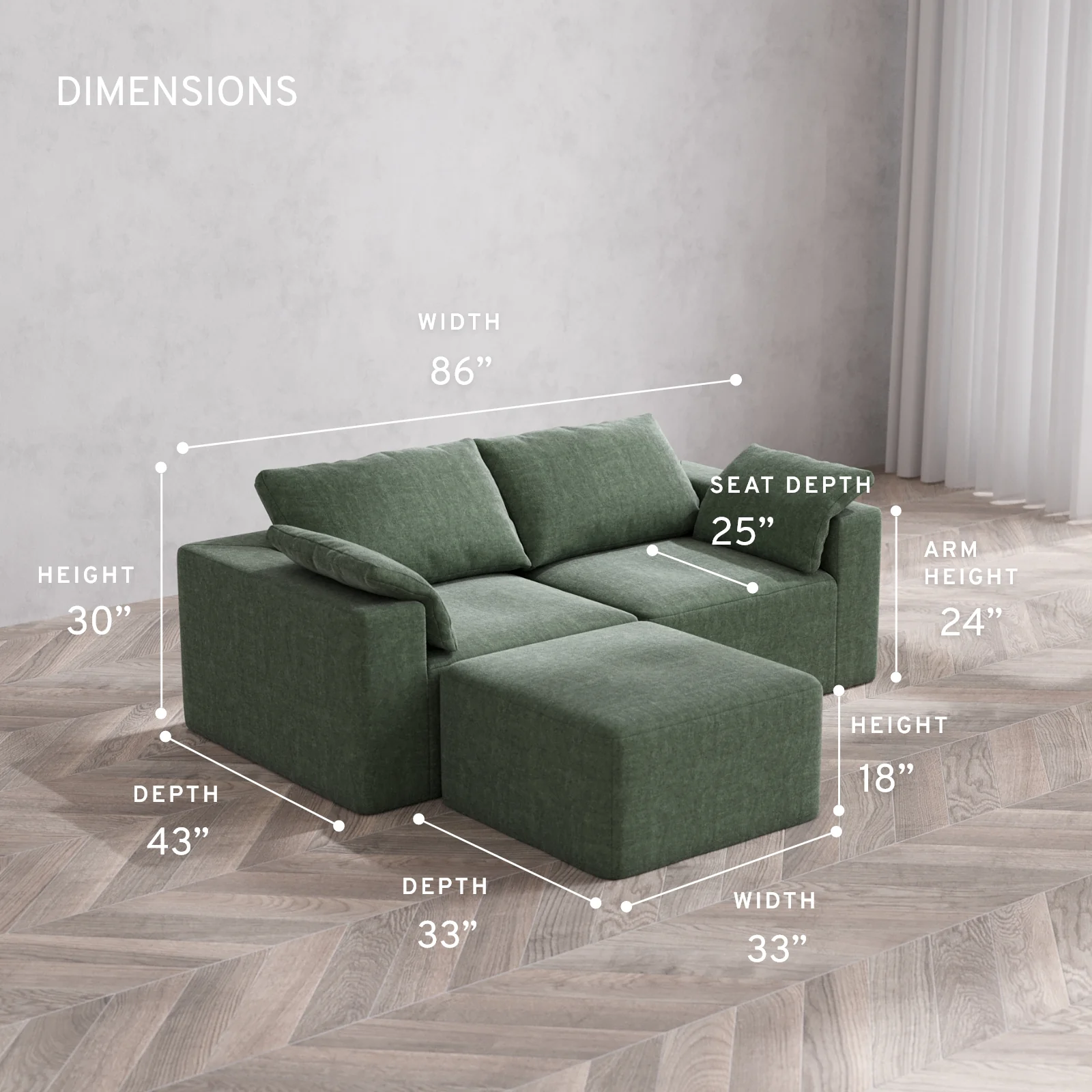 Modular Washable 2-Seater Sectional Cloud Sofa | Heirloom Velvet in Sage - Image 5
