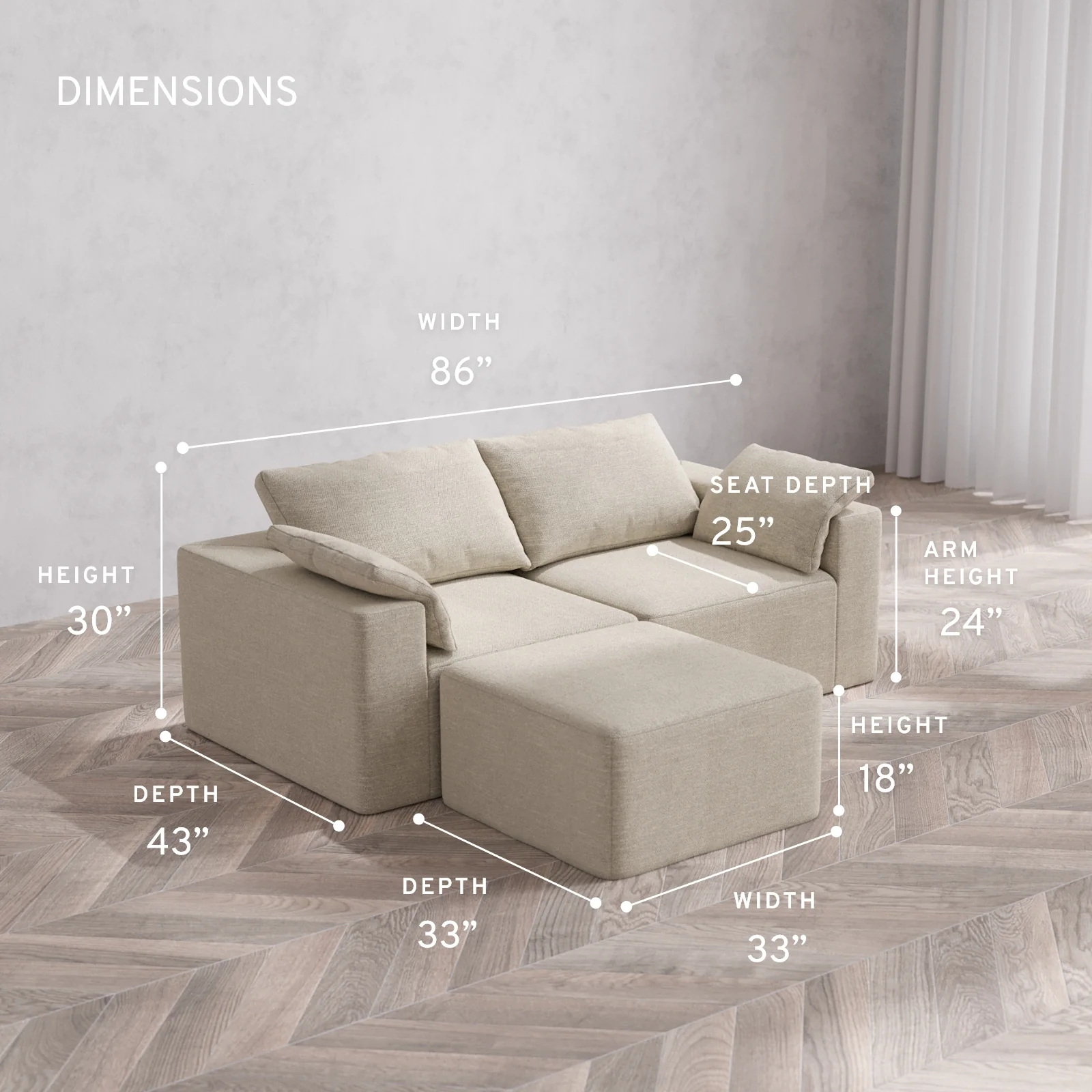 Modular Washable 2-Seater Sectional Cloud Sofa | Plush Twill in Sandstone - Image 5