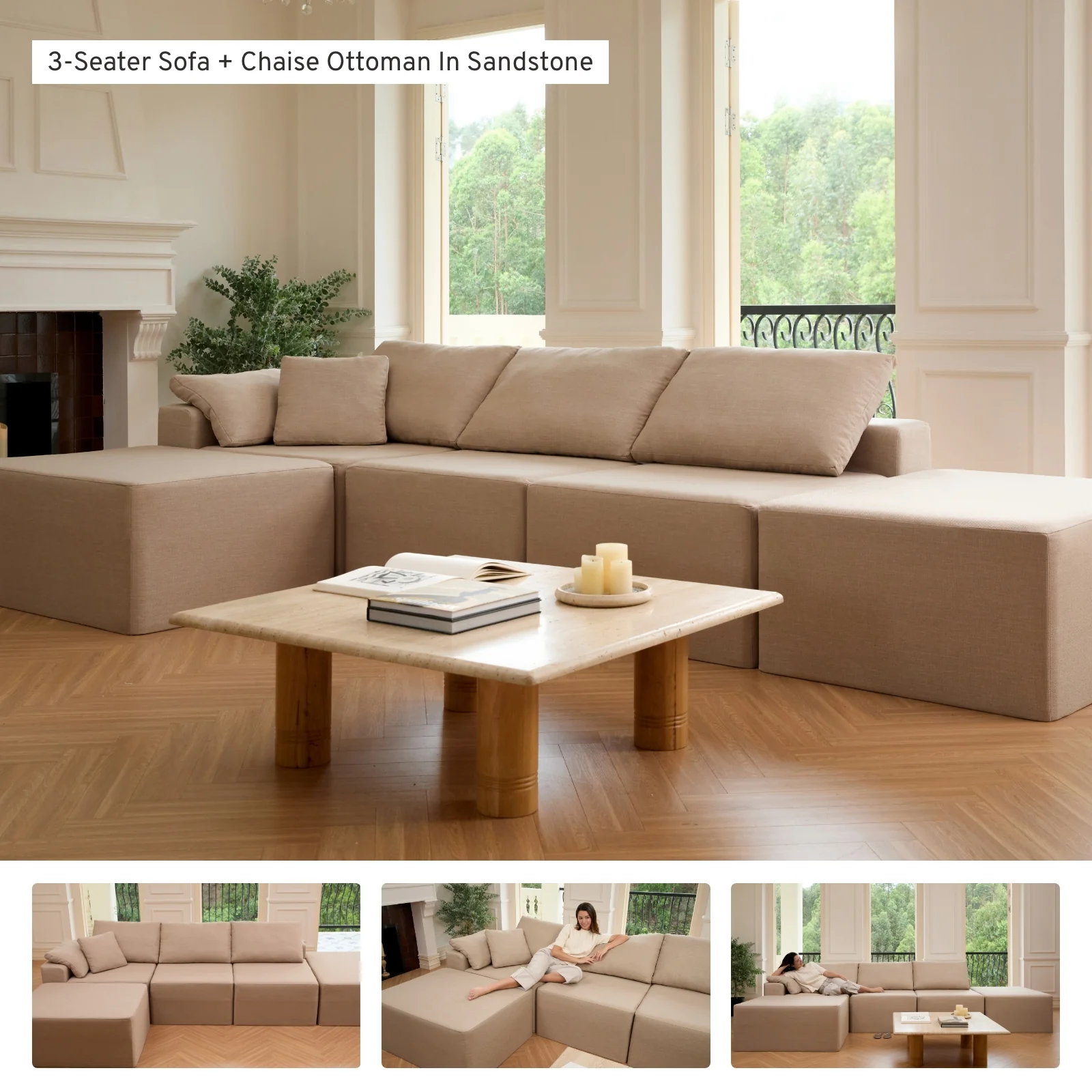 Modular Washable 2-Seater Sectional Cloud Sofa | Plush Twill in Sandstone - Image 8